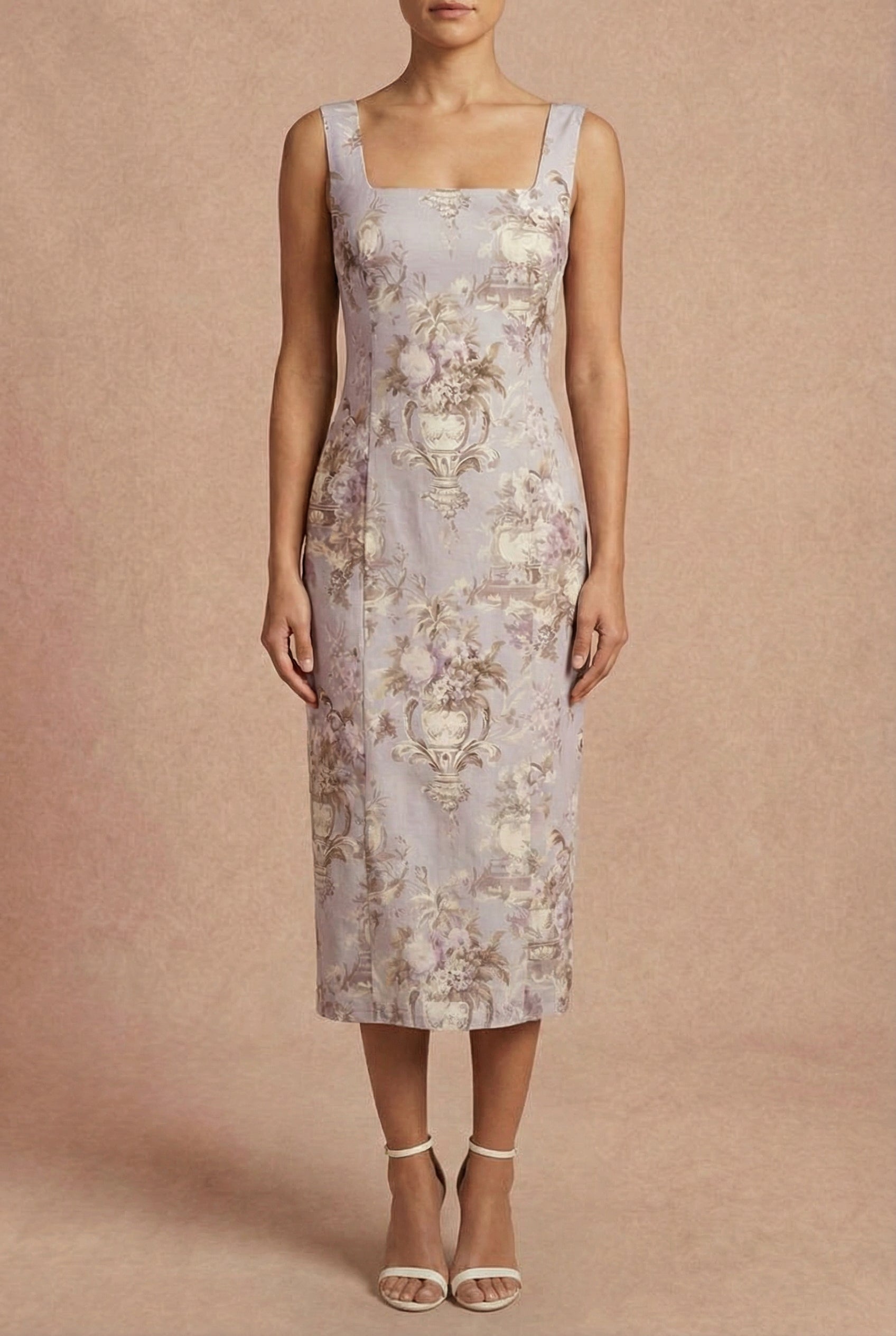 Bronwyn | Straight Lavender Midi Dress with Squared Neckline