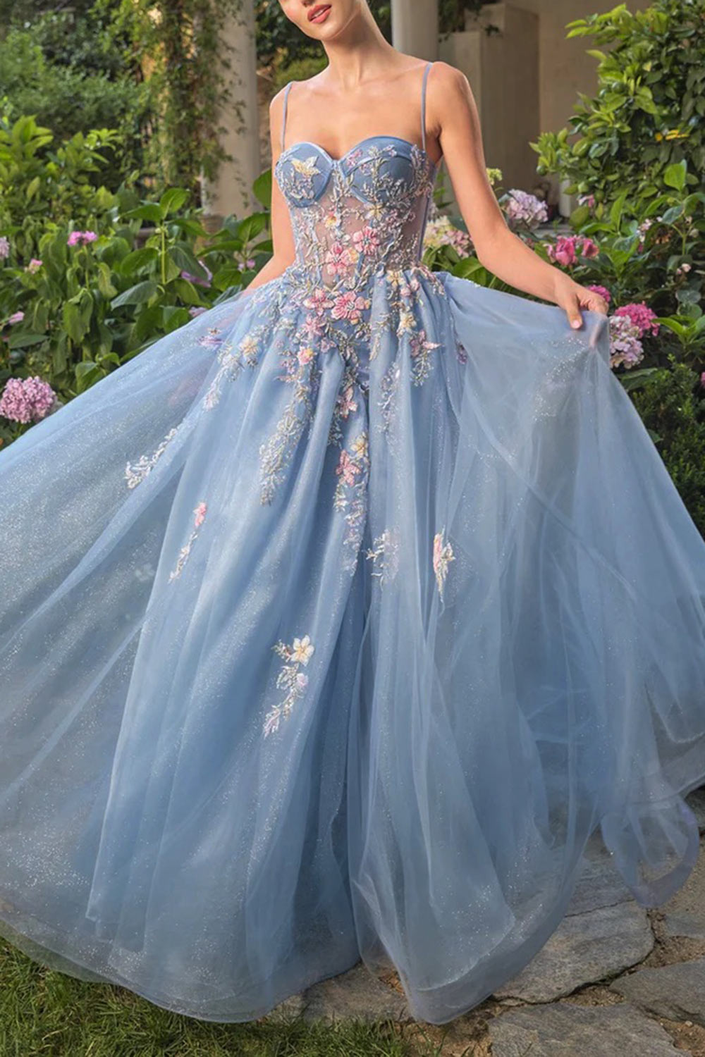 Cecily | Crystal Embroidered Blue Ball Gown Dress