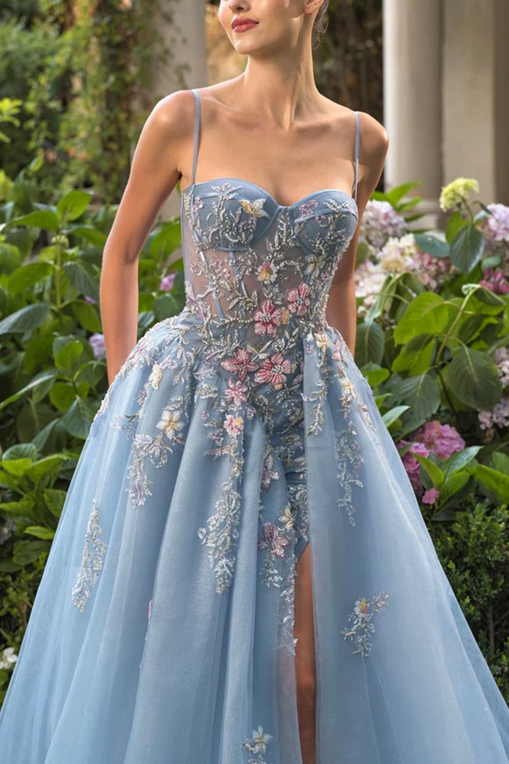 Cecily | Crystal Embroidered Blue Ball Gown Dress