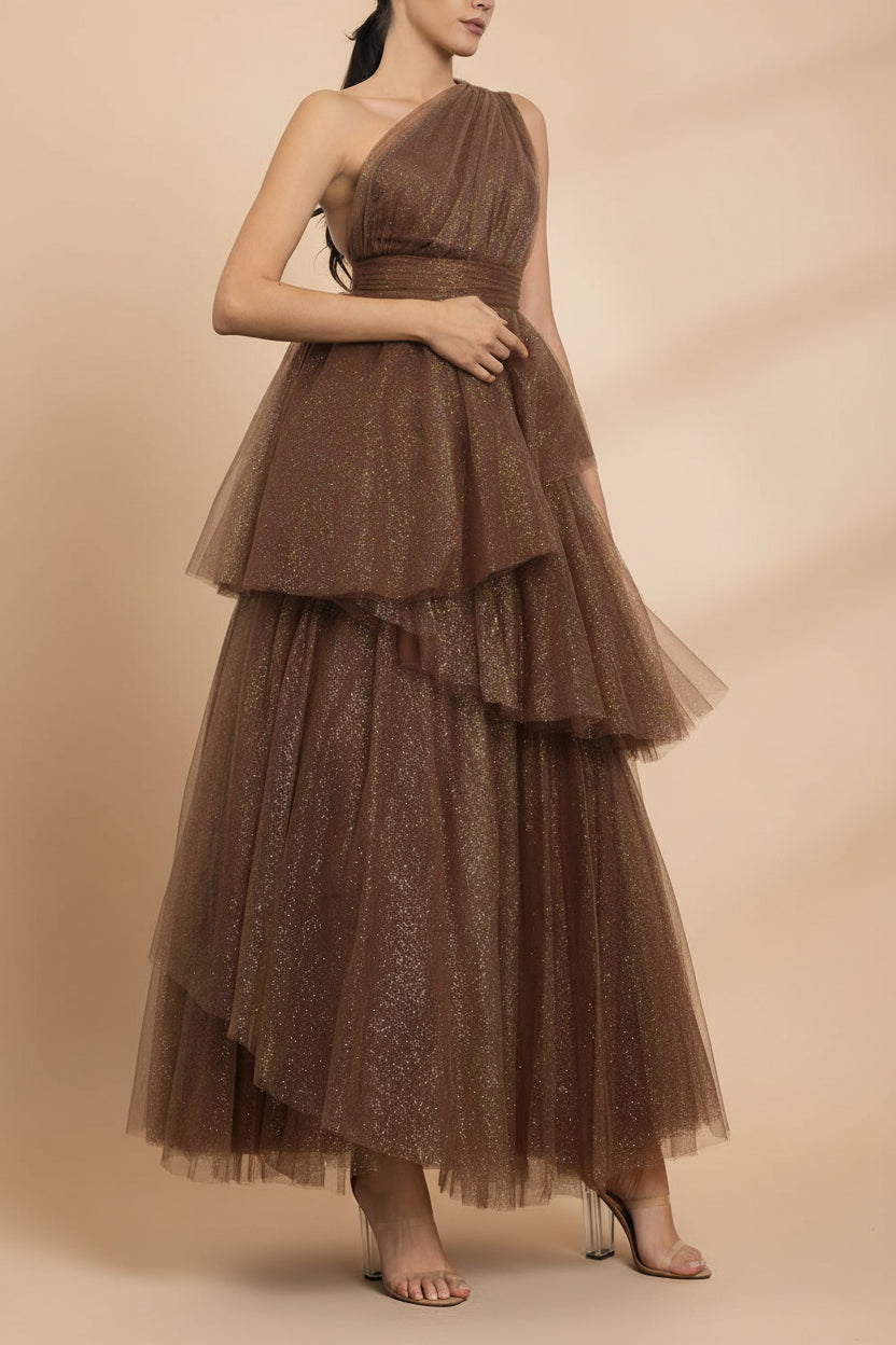 Cody Brown | Maxi One Shoulder Dress with Glitters