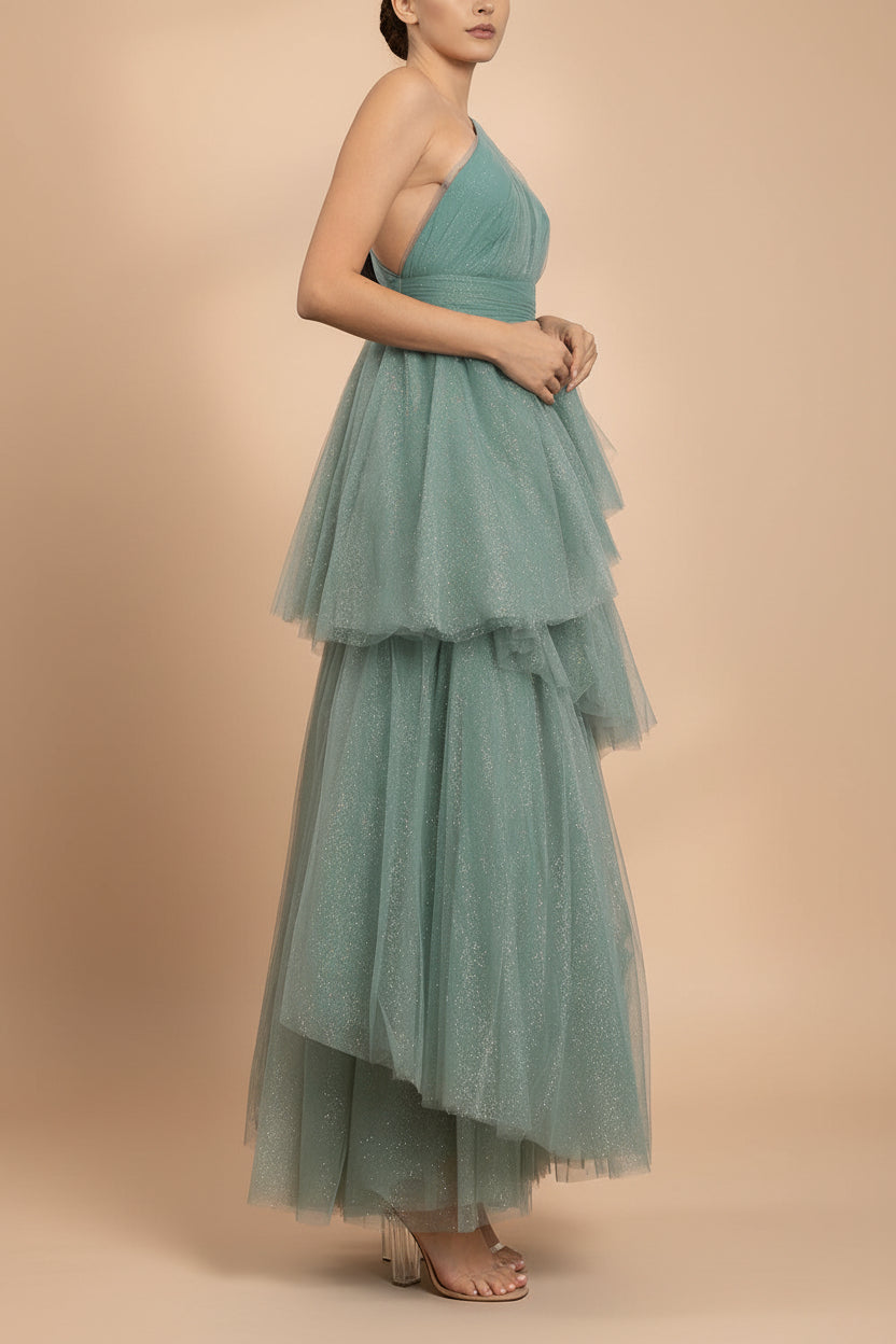 Cody Teal | Maxi One Shoulder Dress with Glitters