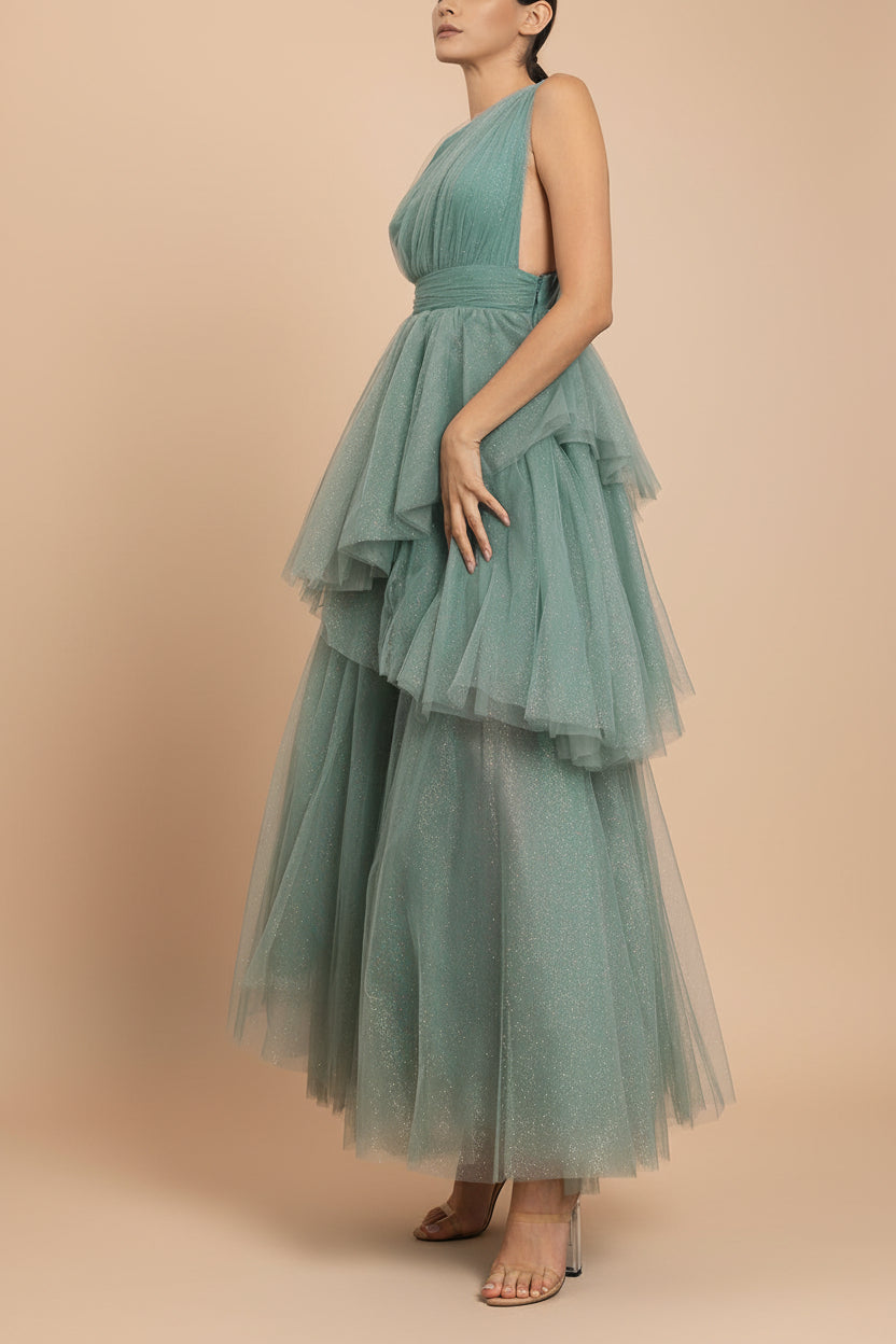 Cody Teal | Maxi One Shoulder Dress with Glitters