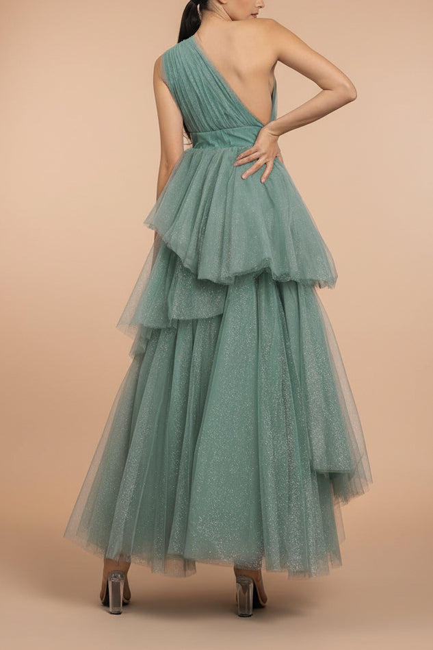Cody Teal | Maxi One Shoulder Dress with Glitters