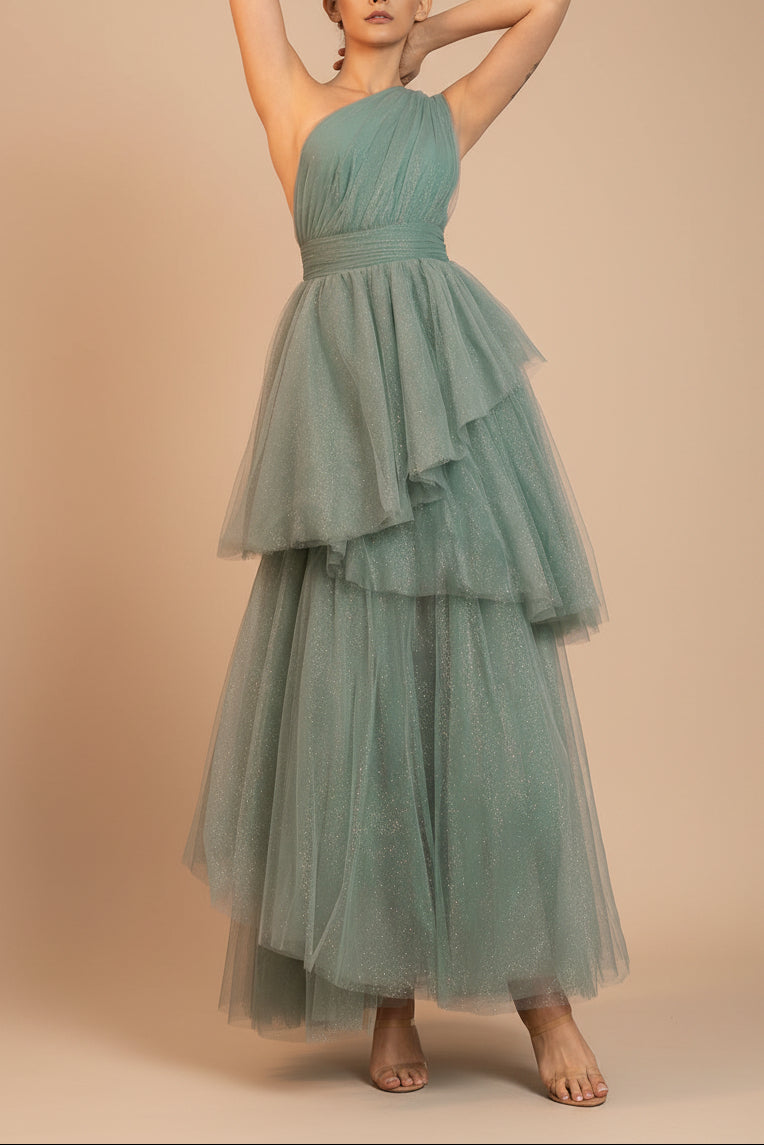 Cody Teal | Maxi One Shoulder Dress with Glitters