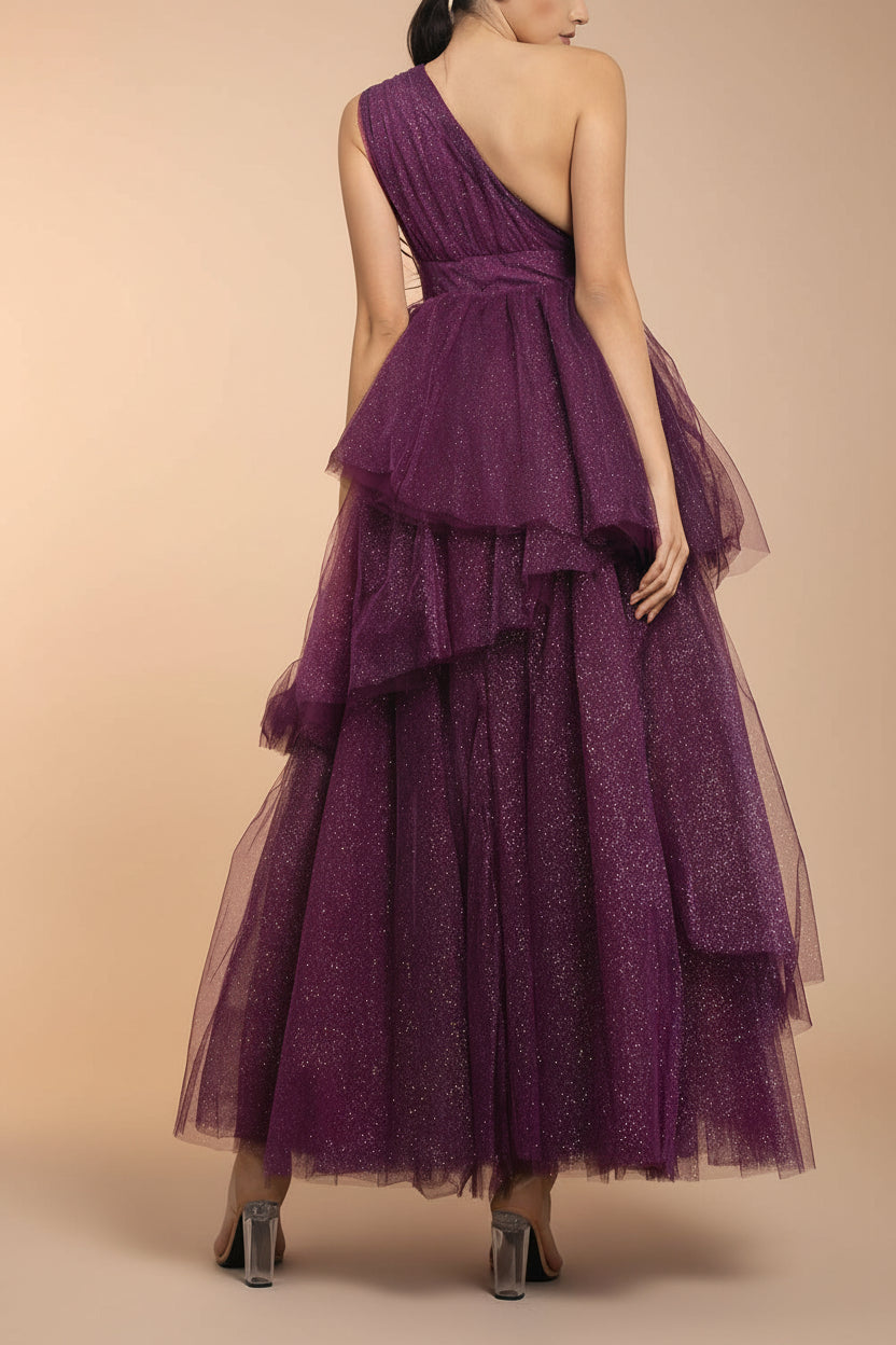 Cody Purple | Maxi One Shoulder Dress with Glitters