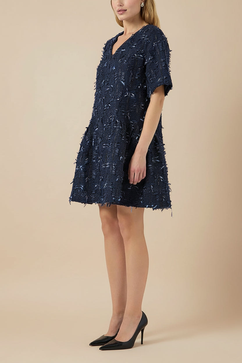 Coralyne | Navy Tweed V-Neck Mini Dress