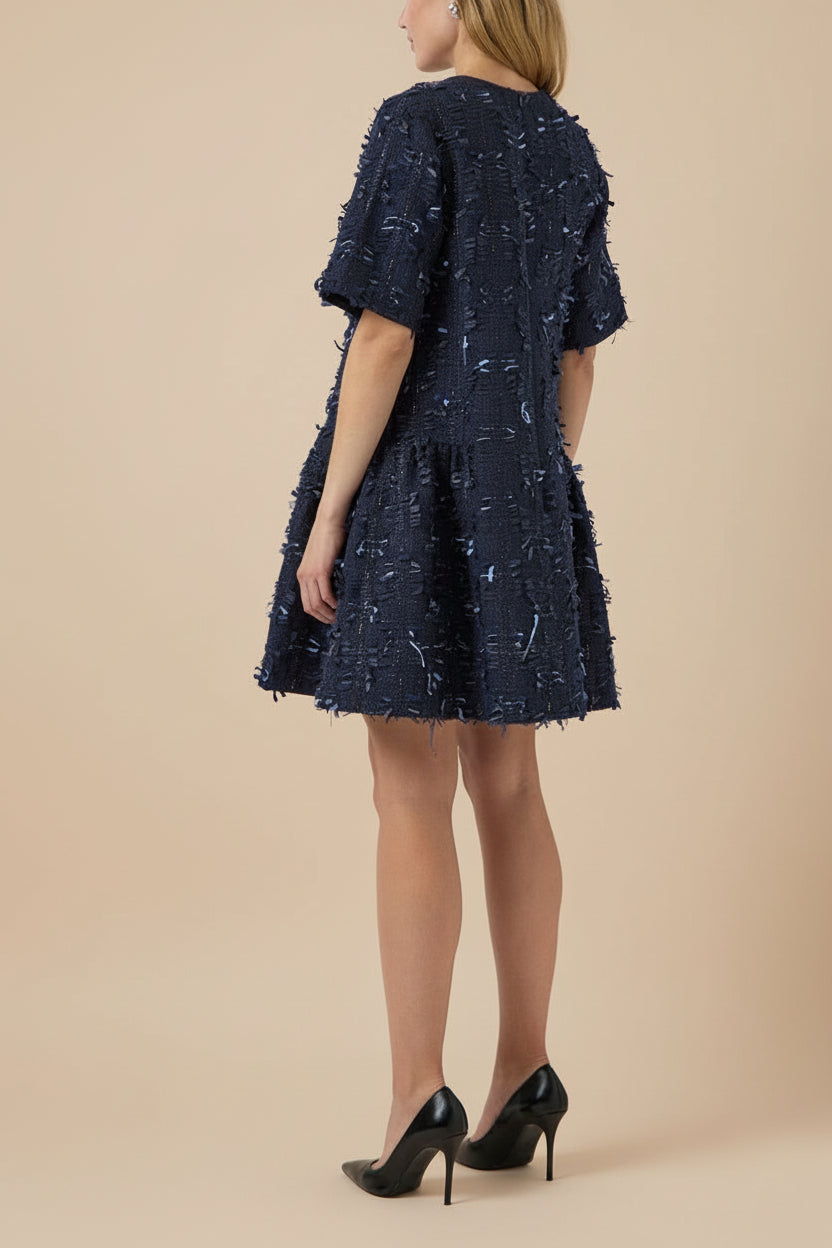 Coralyne | Navy Tweed V-Neck Mini Dress