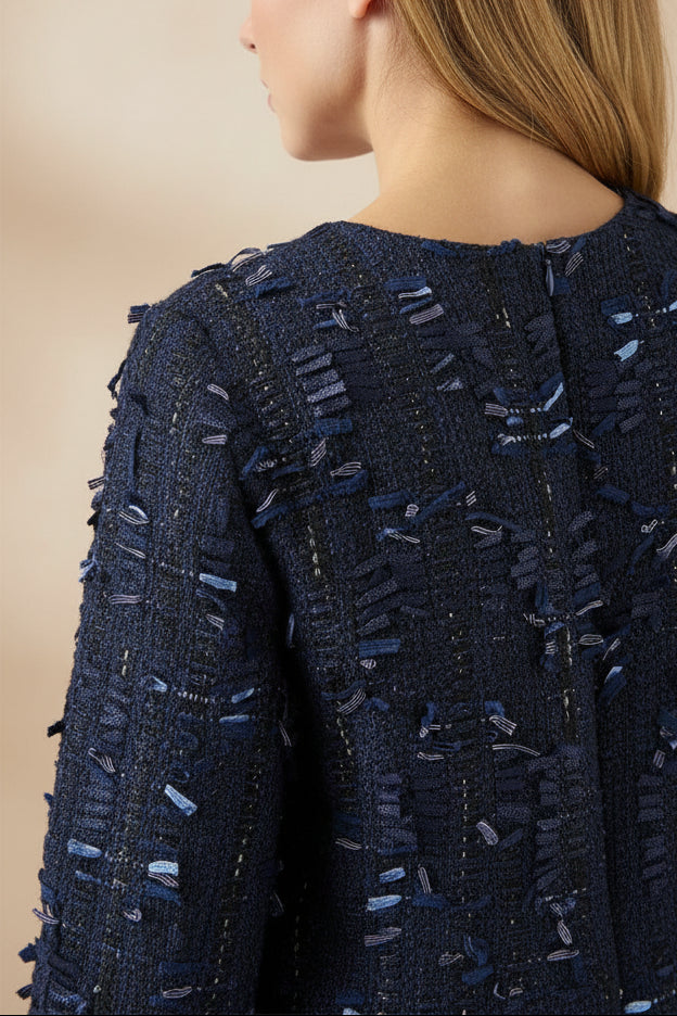 Coralyne | Navy Tweed V-Neck Mini Dress