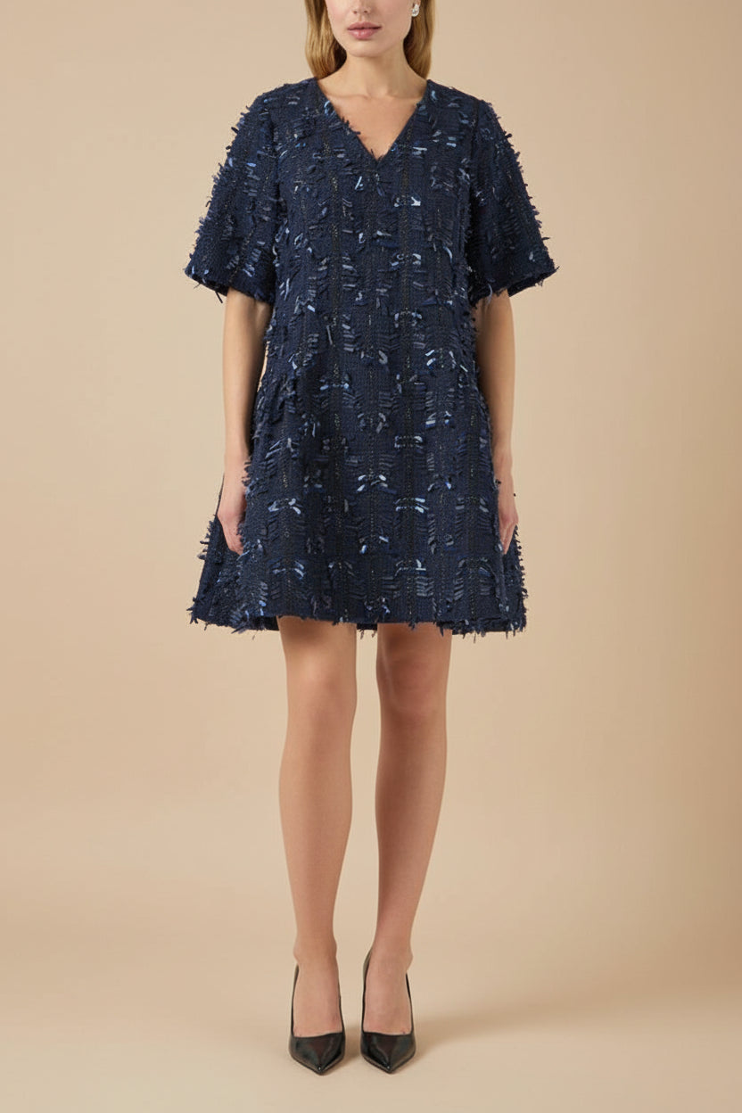 Coralyne | Navy Tweed V-Neck Mini Dress