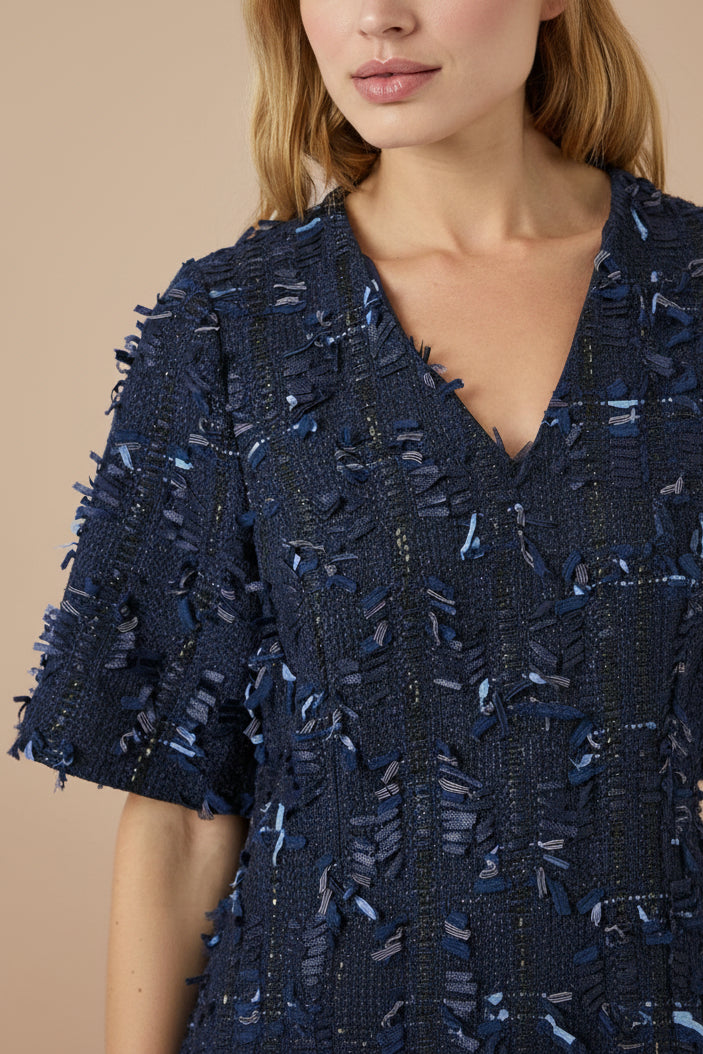 Coralyne | Navy Tweed V-Neck Mini Dress
