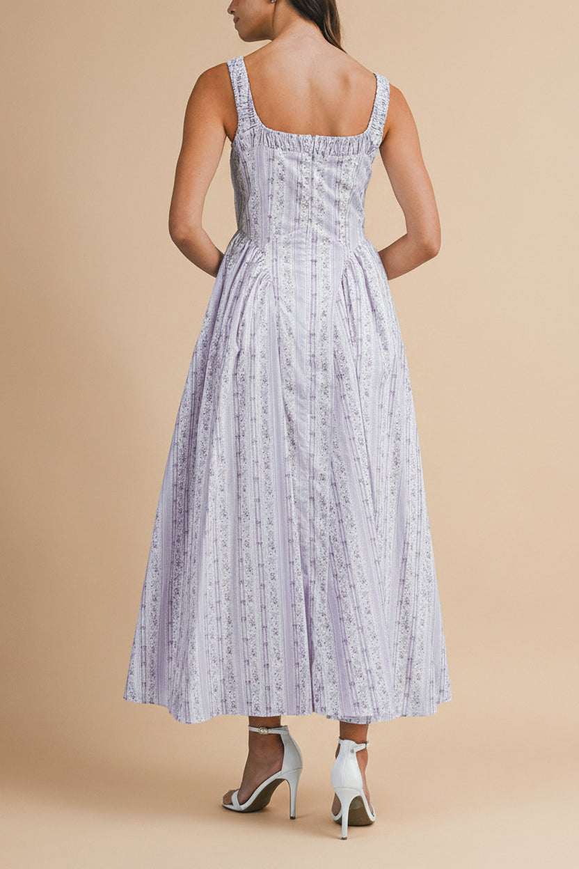Daiko Lilac | Floral A-Line Maxi Dress with Corset Bust