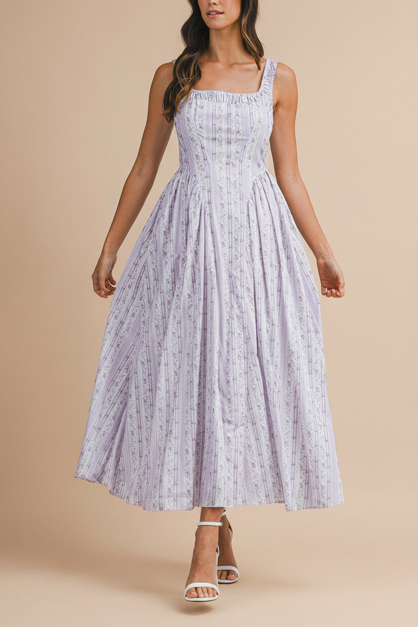 Daiko Lilac | Floral A-Line Maxi Dress with Corset Bust