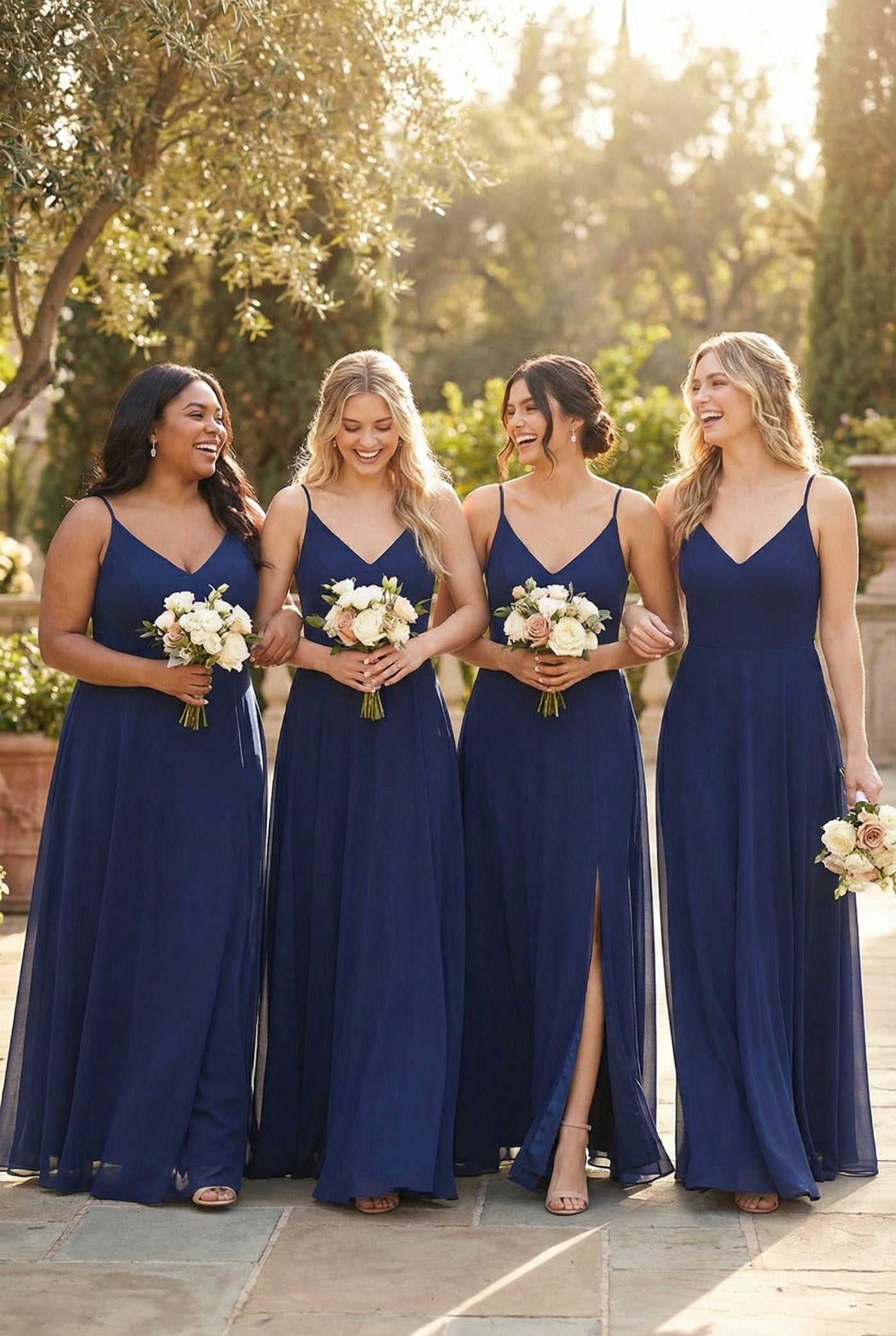 Diana Navy | Exclusive 1861 A-Line Chiffon Dress with Slit