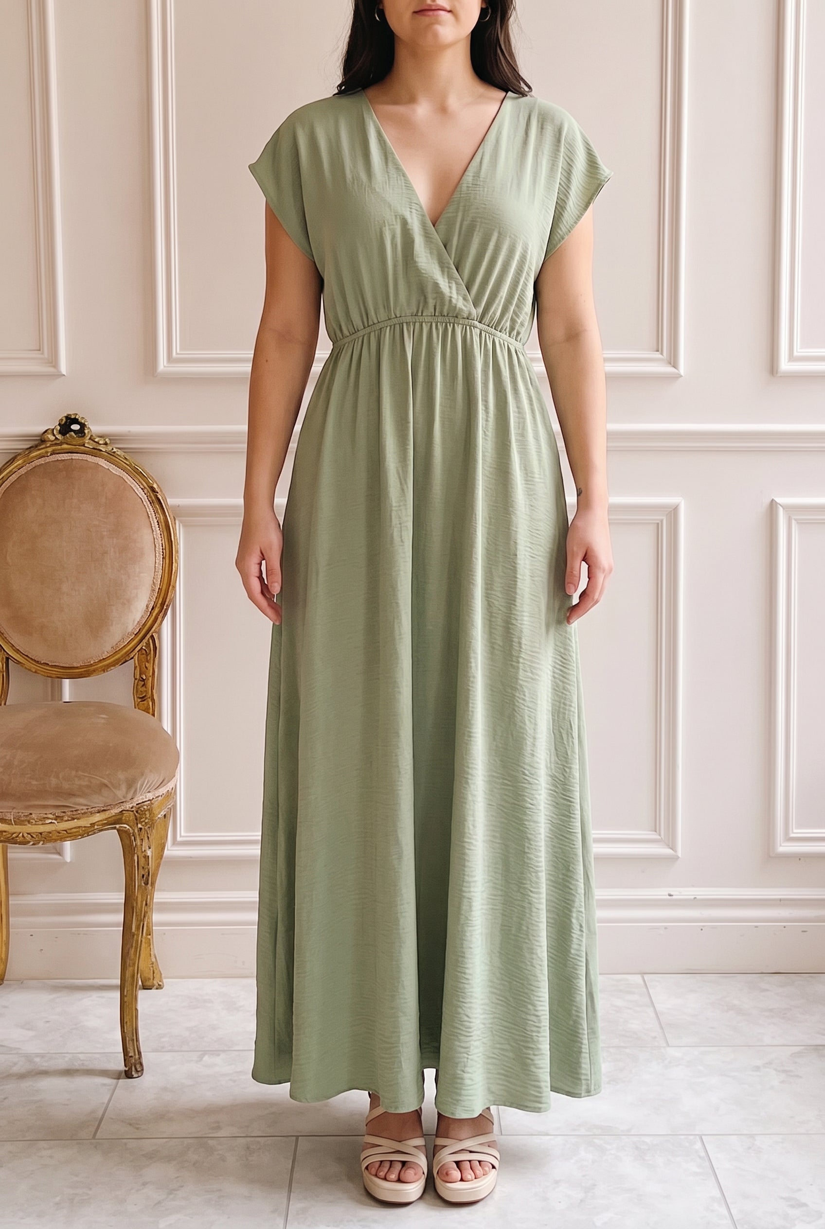 Cambrie | Sage Maxi Dress with V-Neck