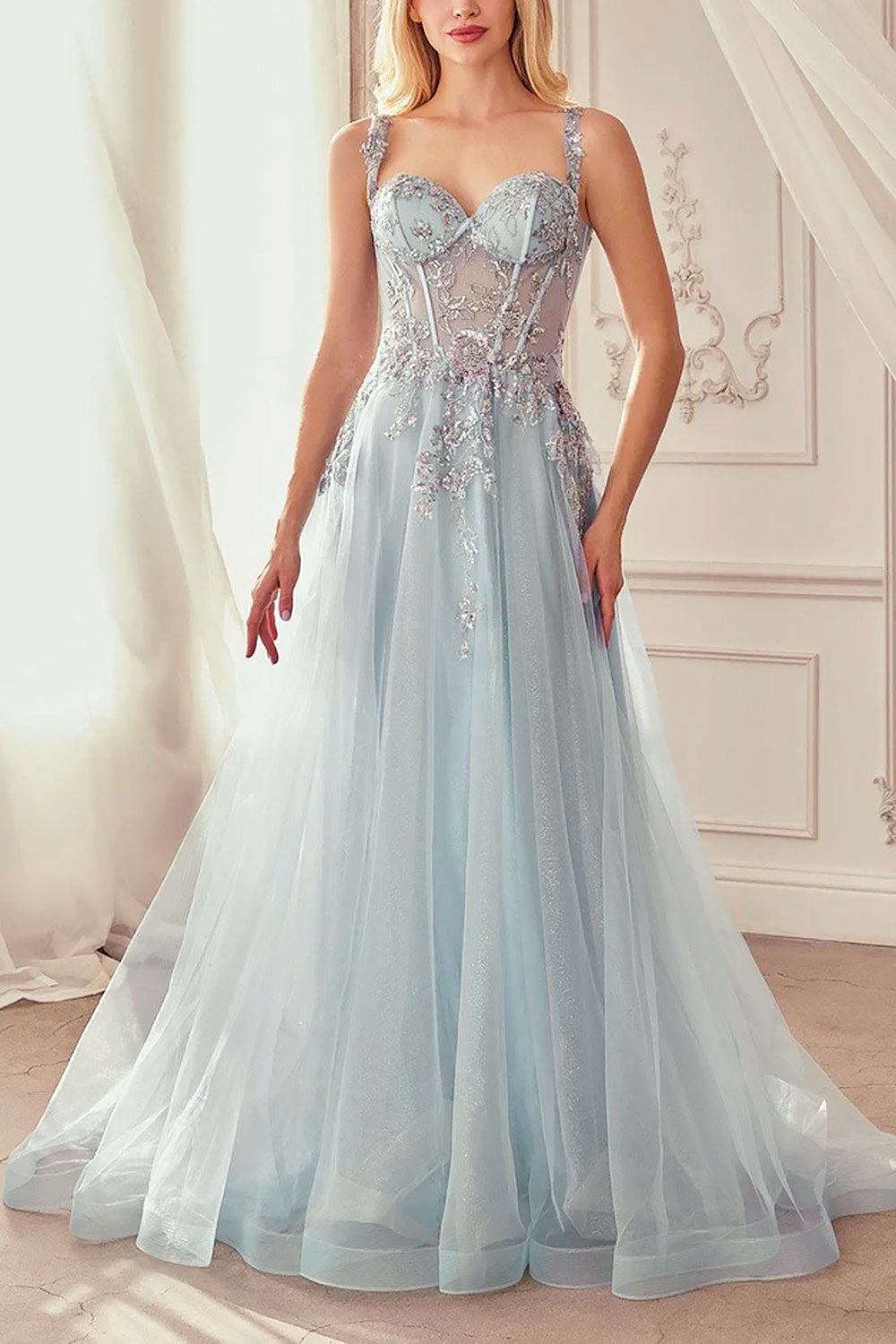 Emerie Blue | Translucent A-Line Corset Dress