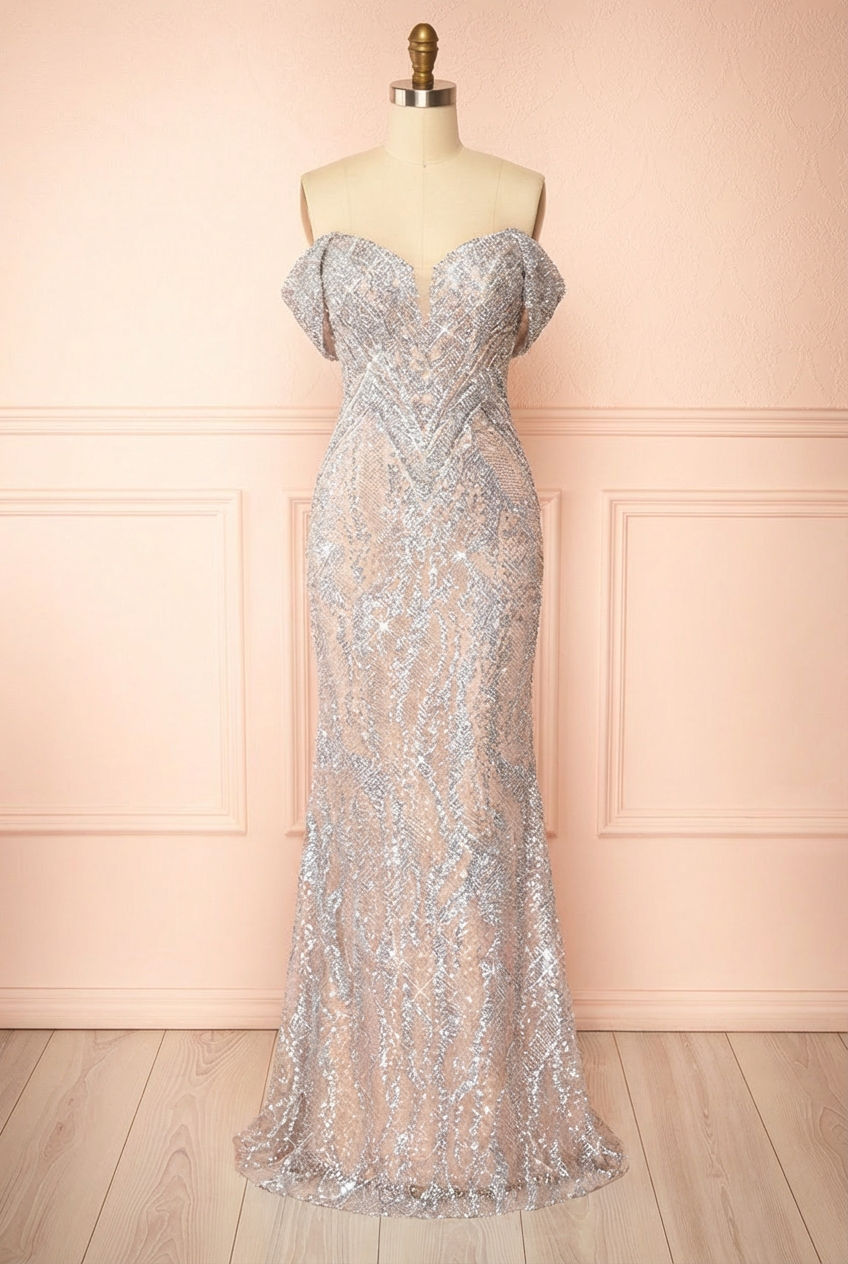 Everleigh | Off Shoulder Glittery Mermaid Dress