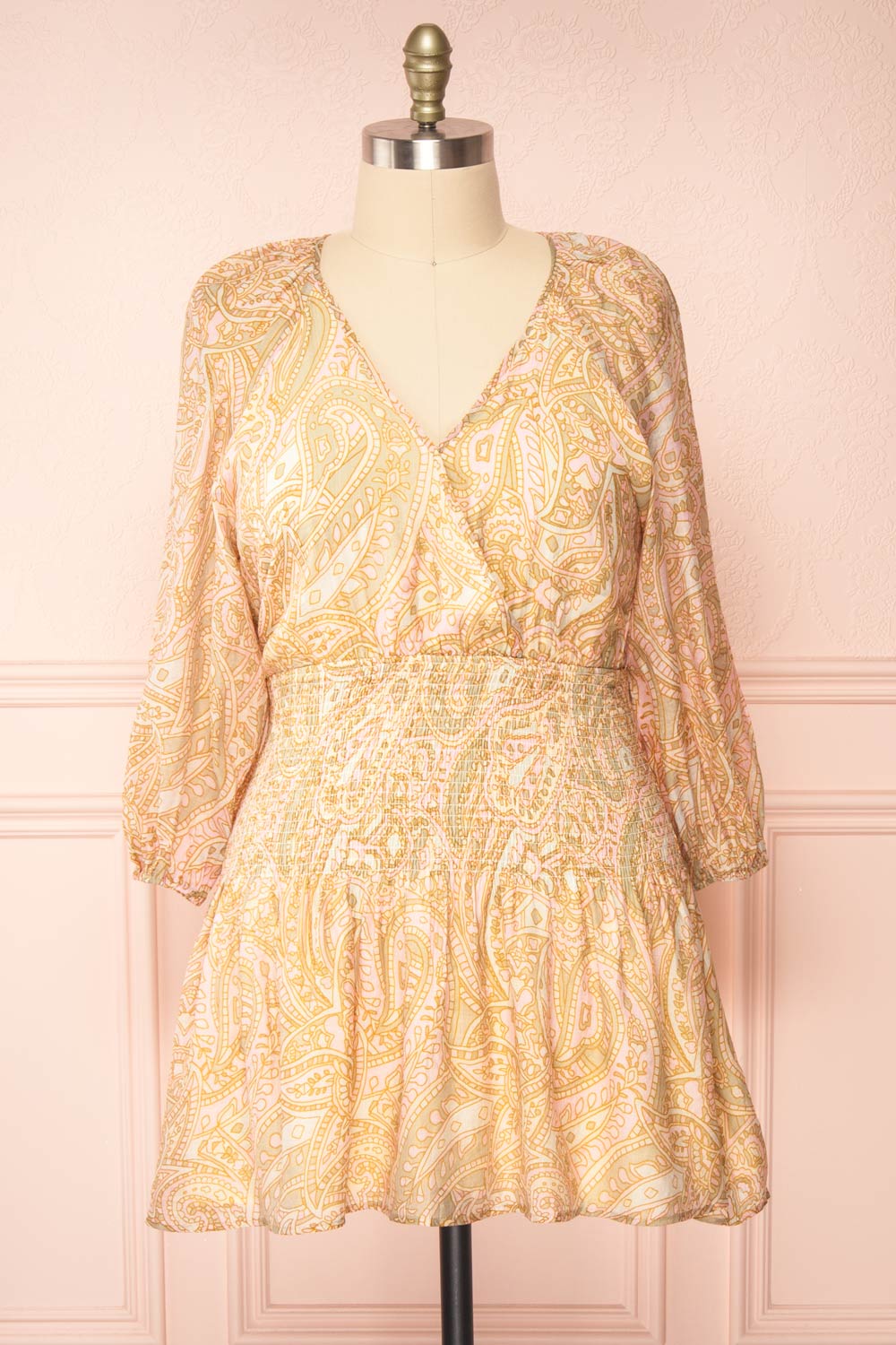 Freela | Short Paisely Patterned V-Neck Dress