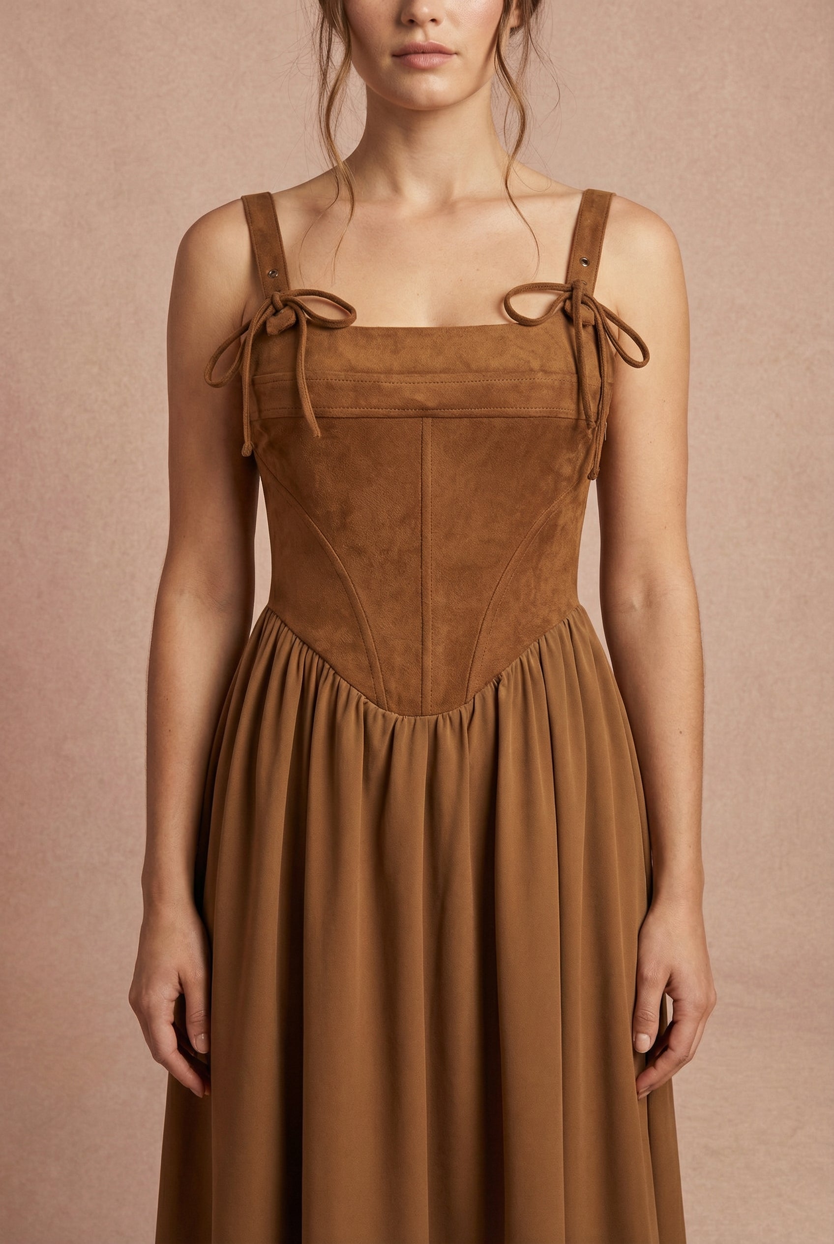 Esma Caramel | Faux Suede Corset Dress