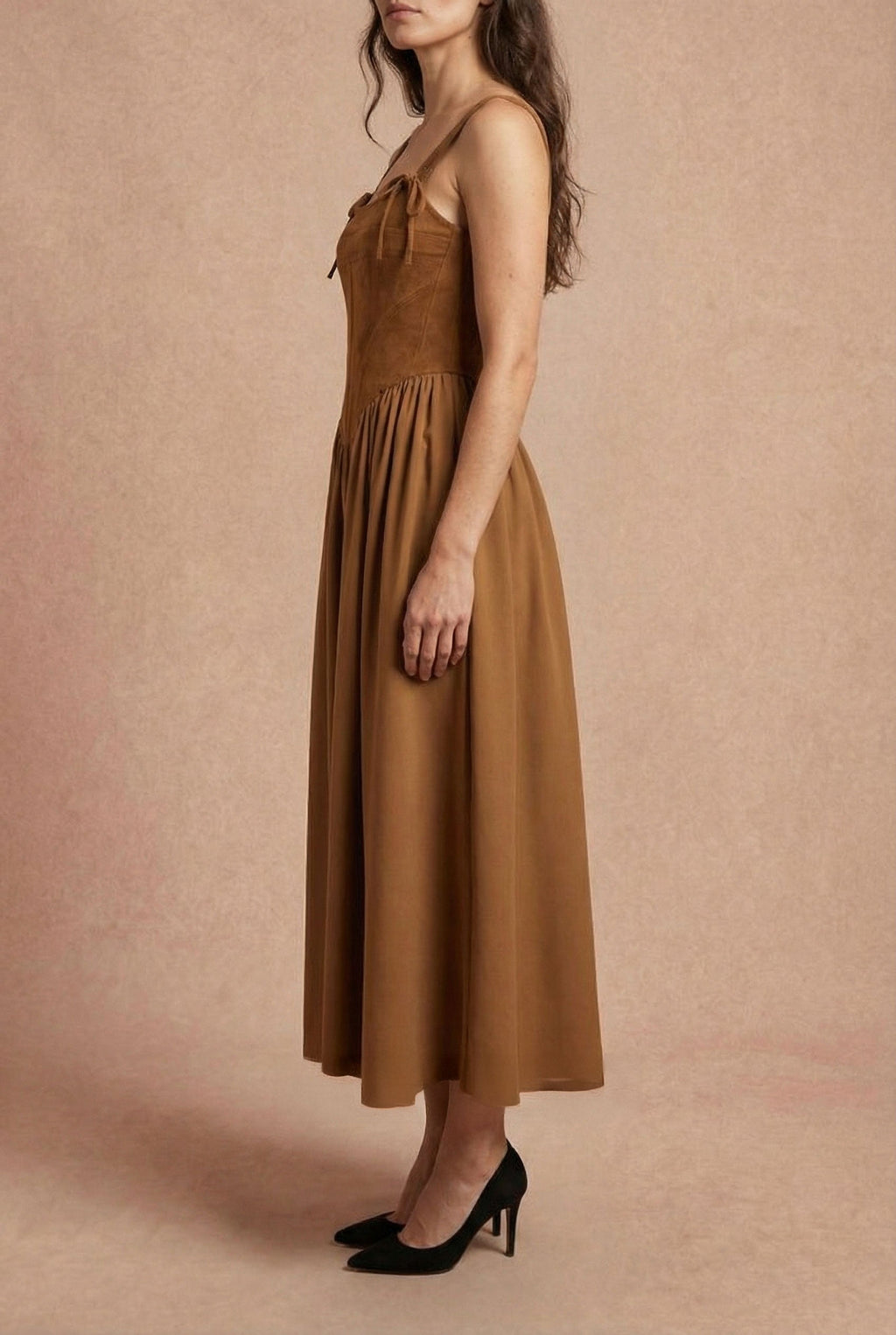 Esma Caramel | Faux Suede Corset Dress