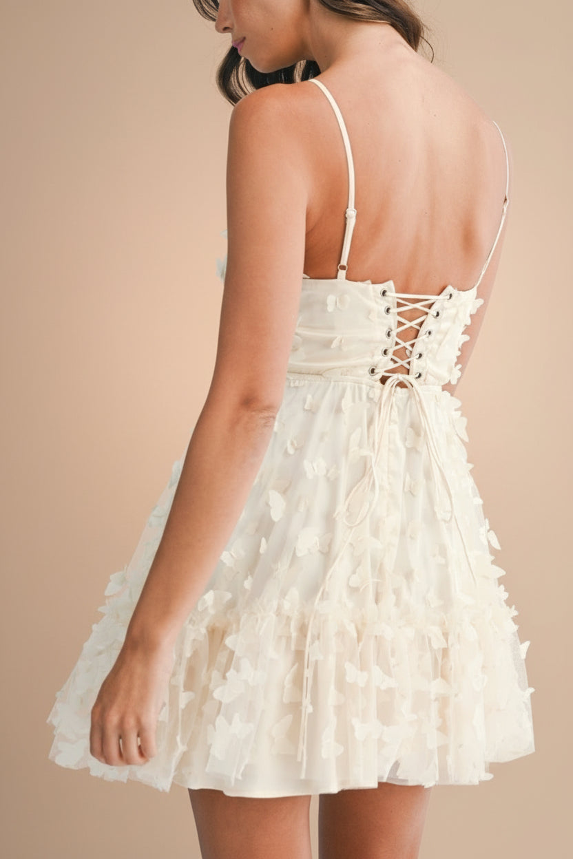 Faya Ivory | Short Corset Dress with Butterflies