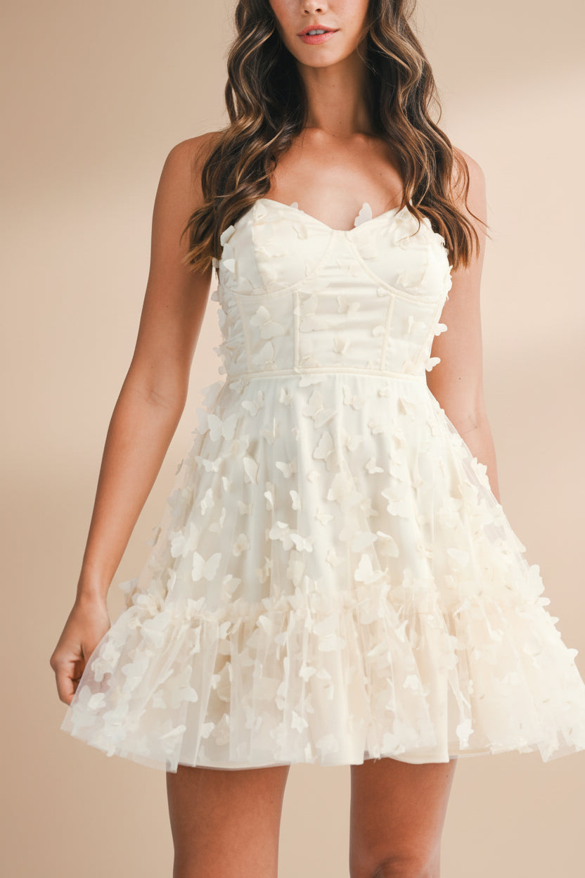 Faya Ivory | Short Corset Dress with Butterflies