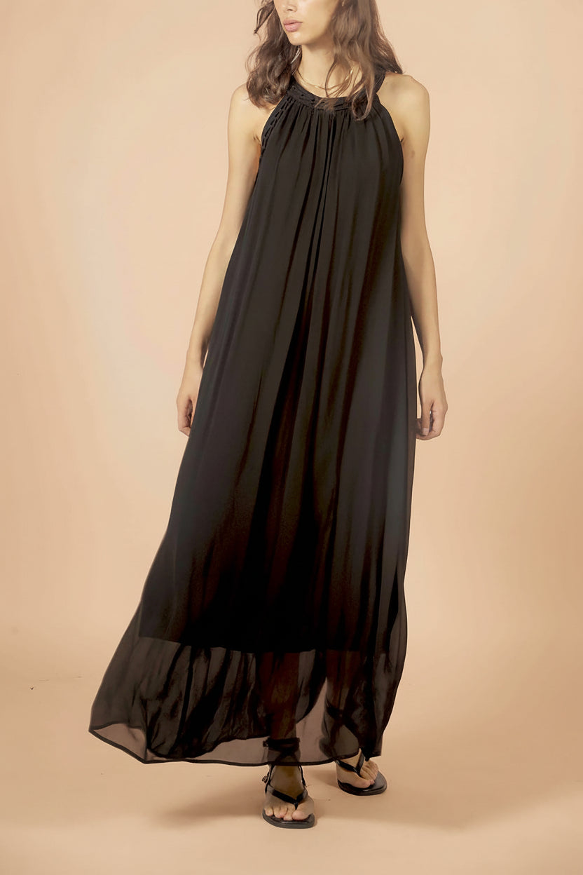 Forio | Black Maxi Halter Dress with Pockets