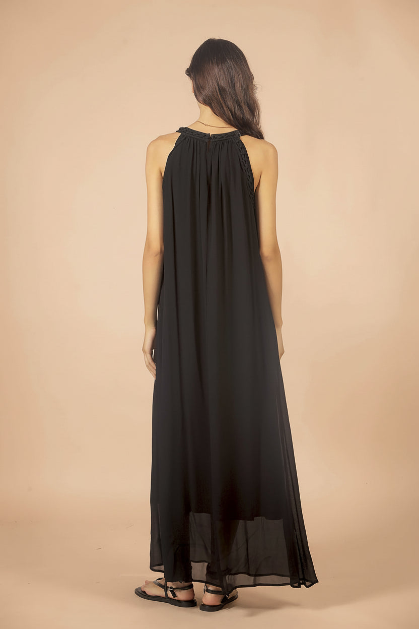 Forio | Black Maxi Halter Dress with Pockets