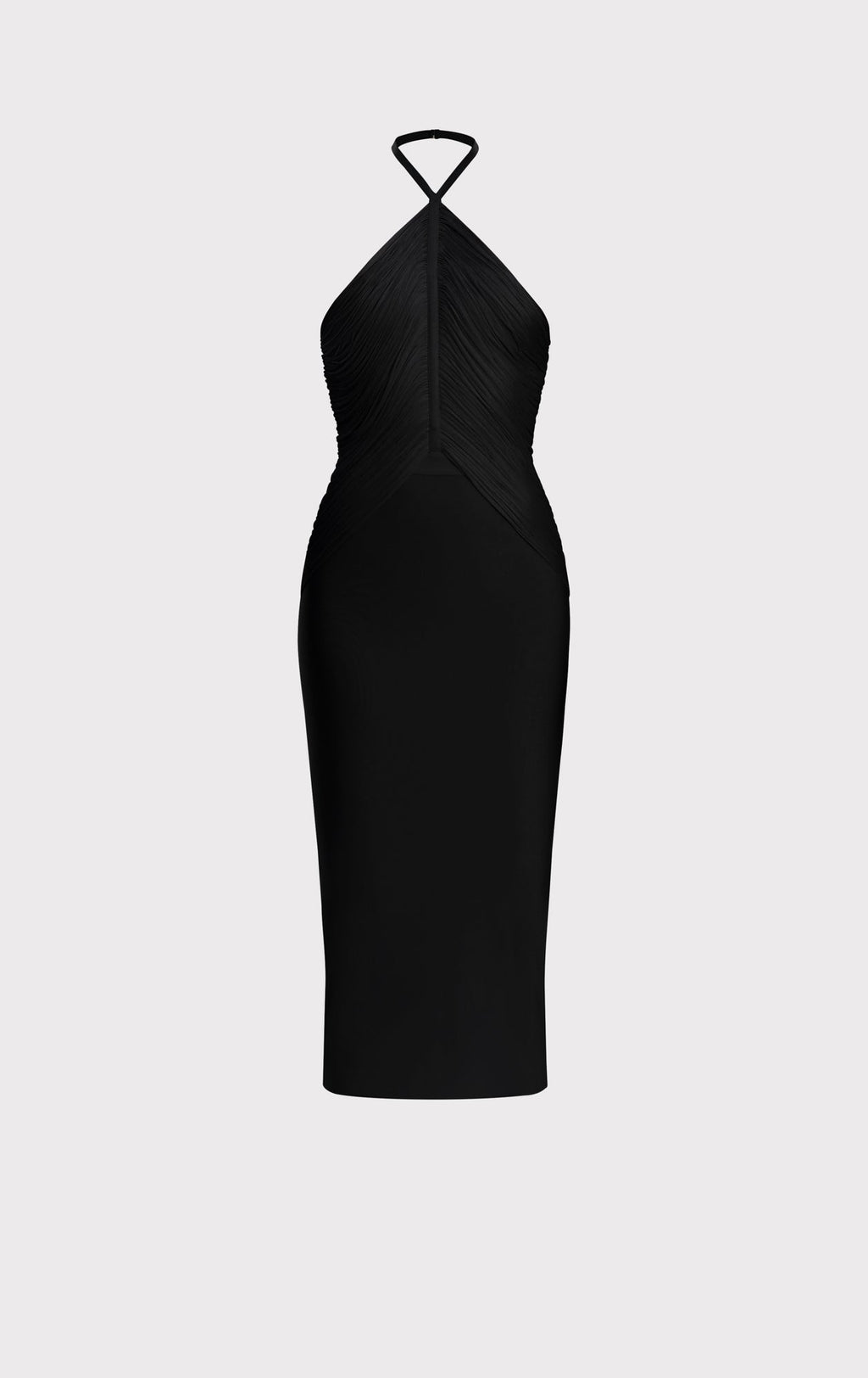 DRAPED HALTER FRINGE MIDI DRESS
