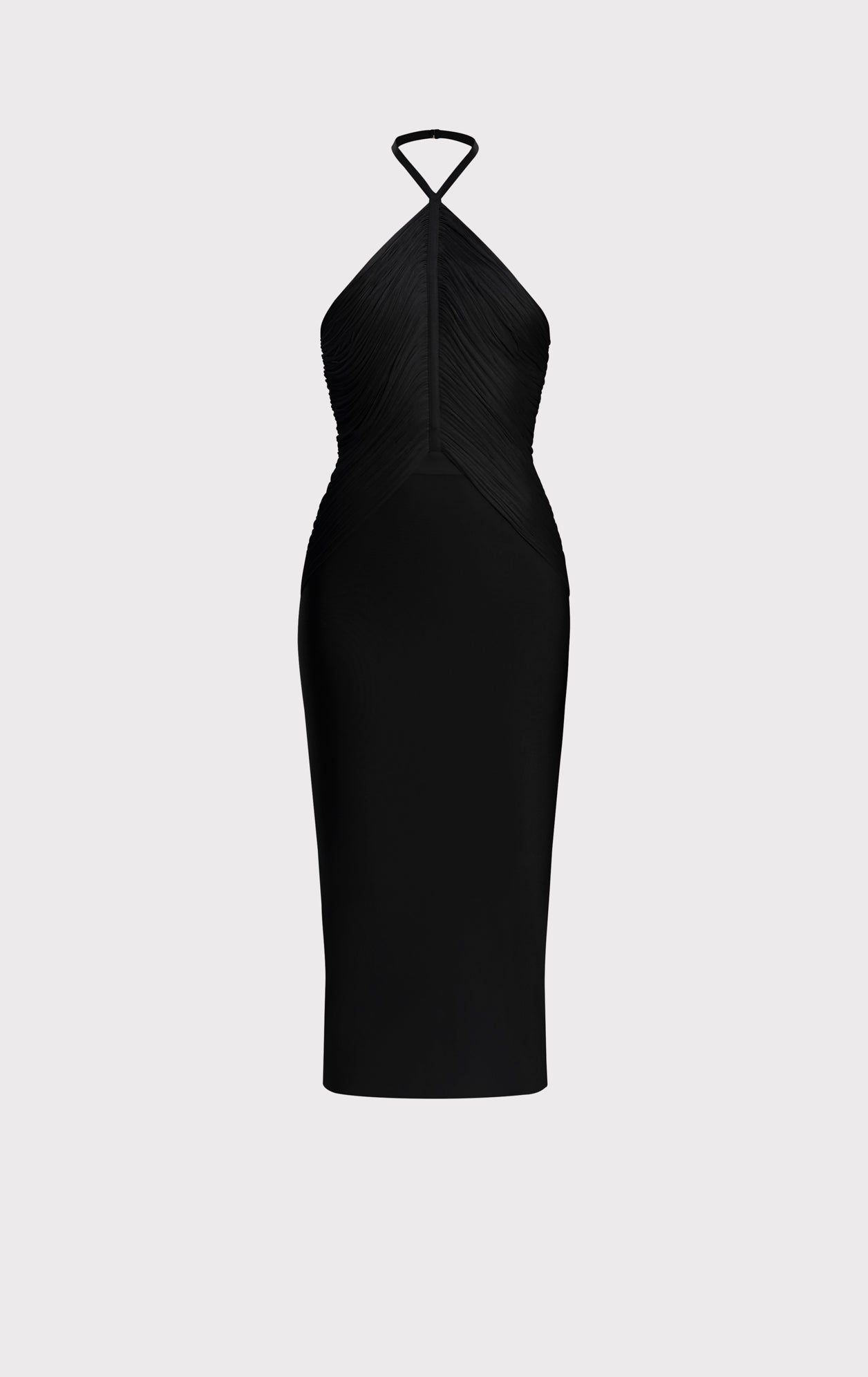 DRAPED HALTER FRINGE MIDI DRESS