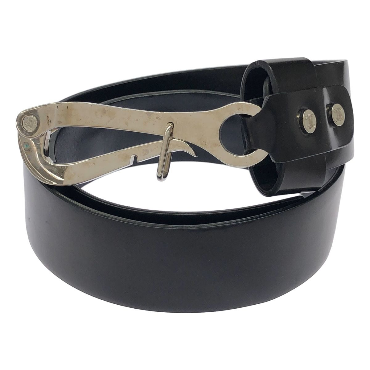 Celine Pelican Hook Buckle Leather Belt Black 30 75