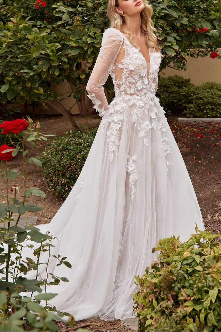 Geneva | A-line Tulle Wedding Gown with Removable Sleeves