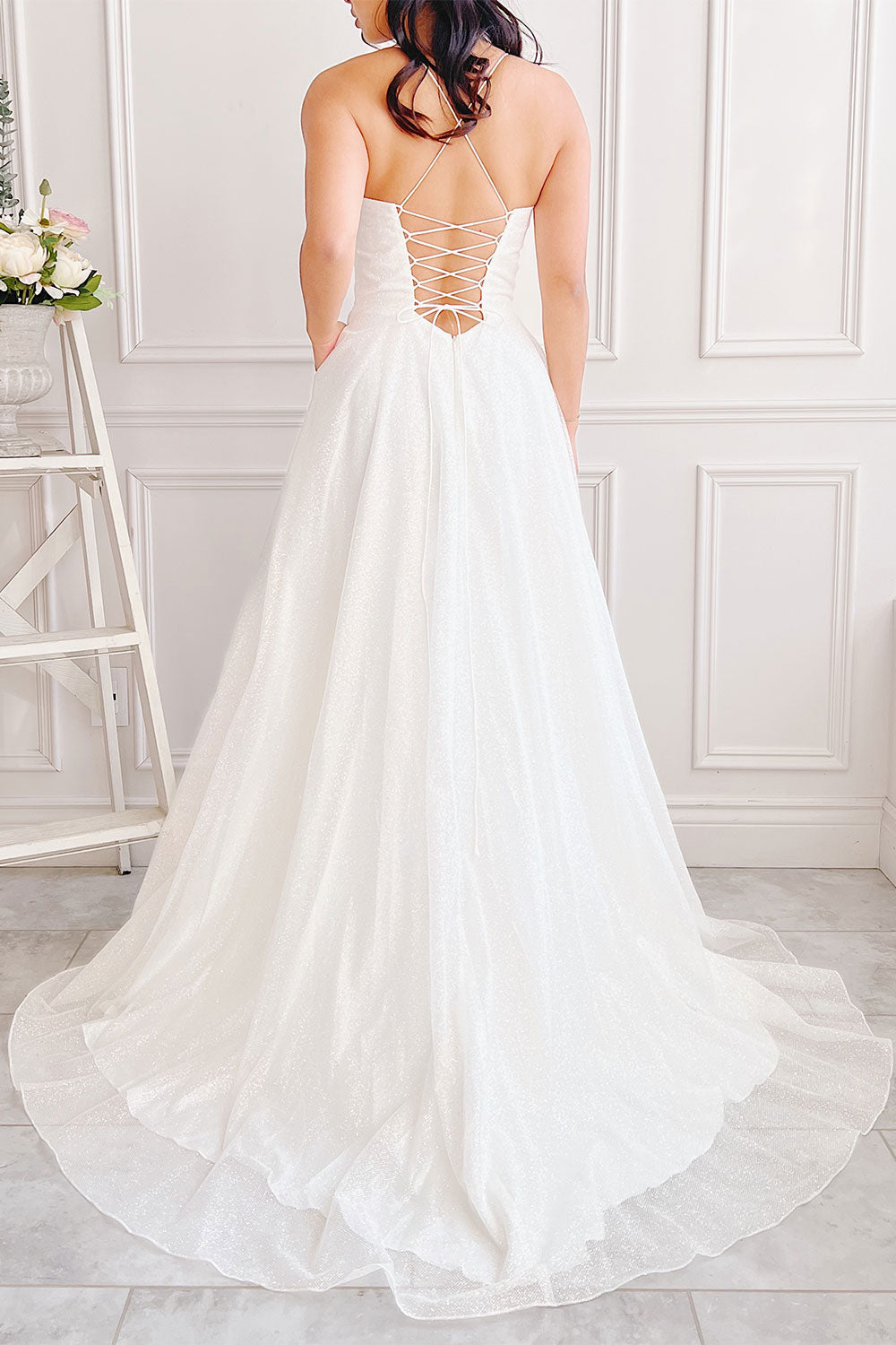 Genevieve | Sparkly Cowl Neck Wedding Dress