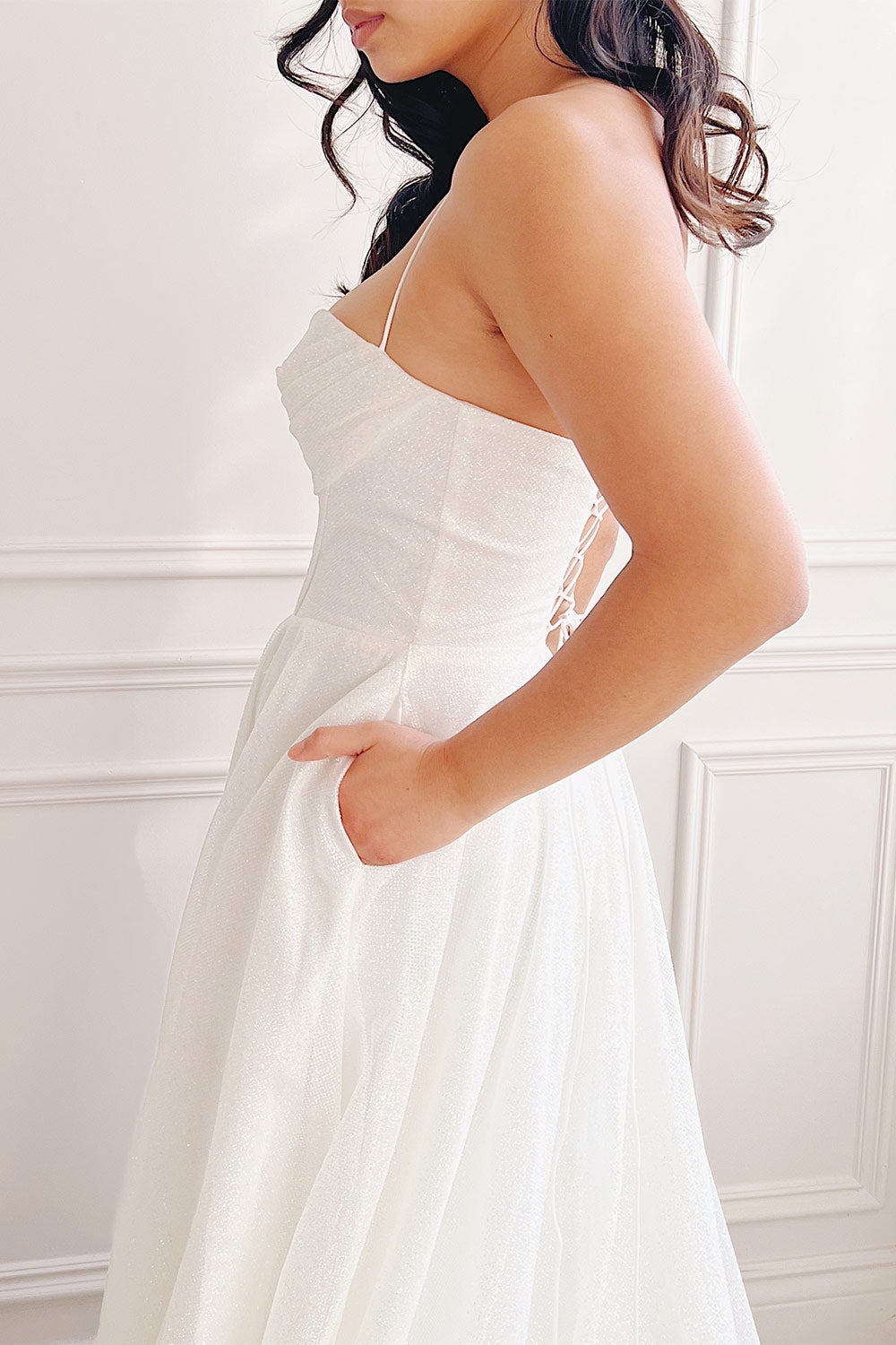 Genevieve | Sparkly Cowl Neck Wedding Dress