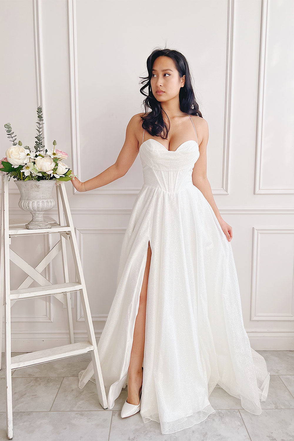 Genevieve | Sparkly Cowl Neck Wedding Dress
