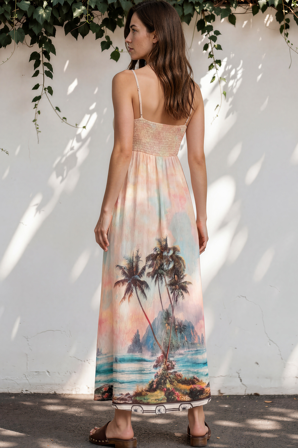 Gretal Maxi Dress - Sqaure Neck A-Line Dress with Adjustable Spaghetti Straps in Darya Print