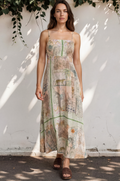 Gretal Maxi Dress - Sqaure Neck A-Line Dress with Adjustable Spaghetti Straps in Tempest Print