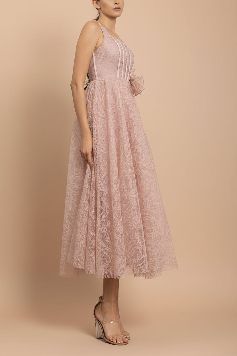 Hellis | Pink Midi Dress with 3D Flower