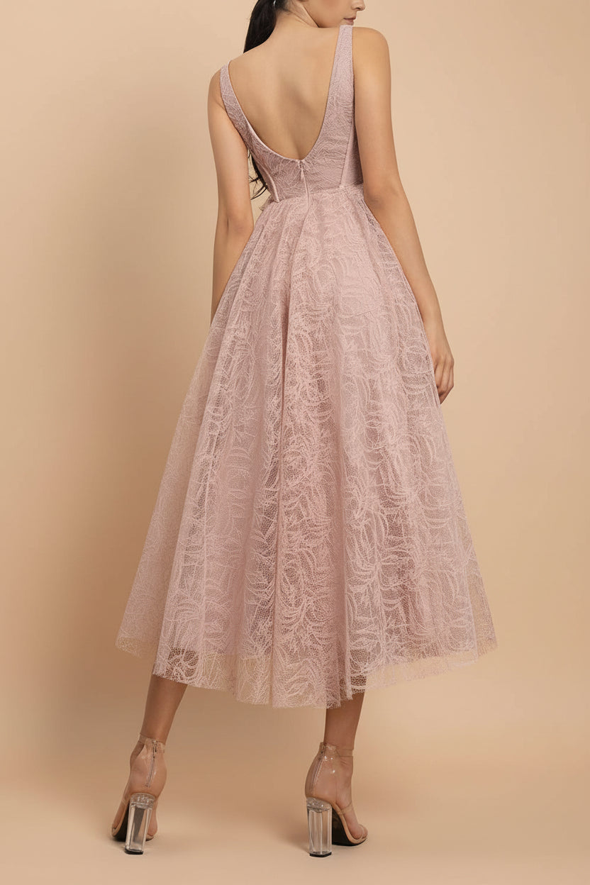 Hellis | Pink Midi Dress with 3D Flower