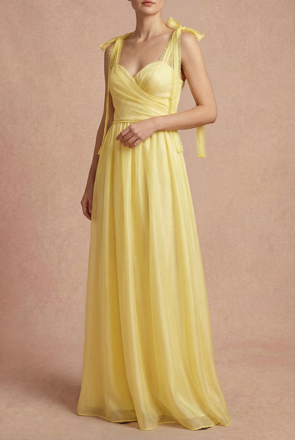 Indya Yellow | Organza Maxi Dress w/ Tie Straps