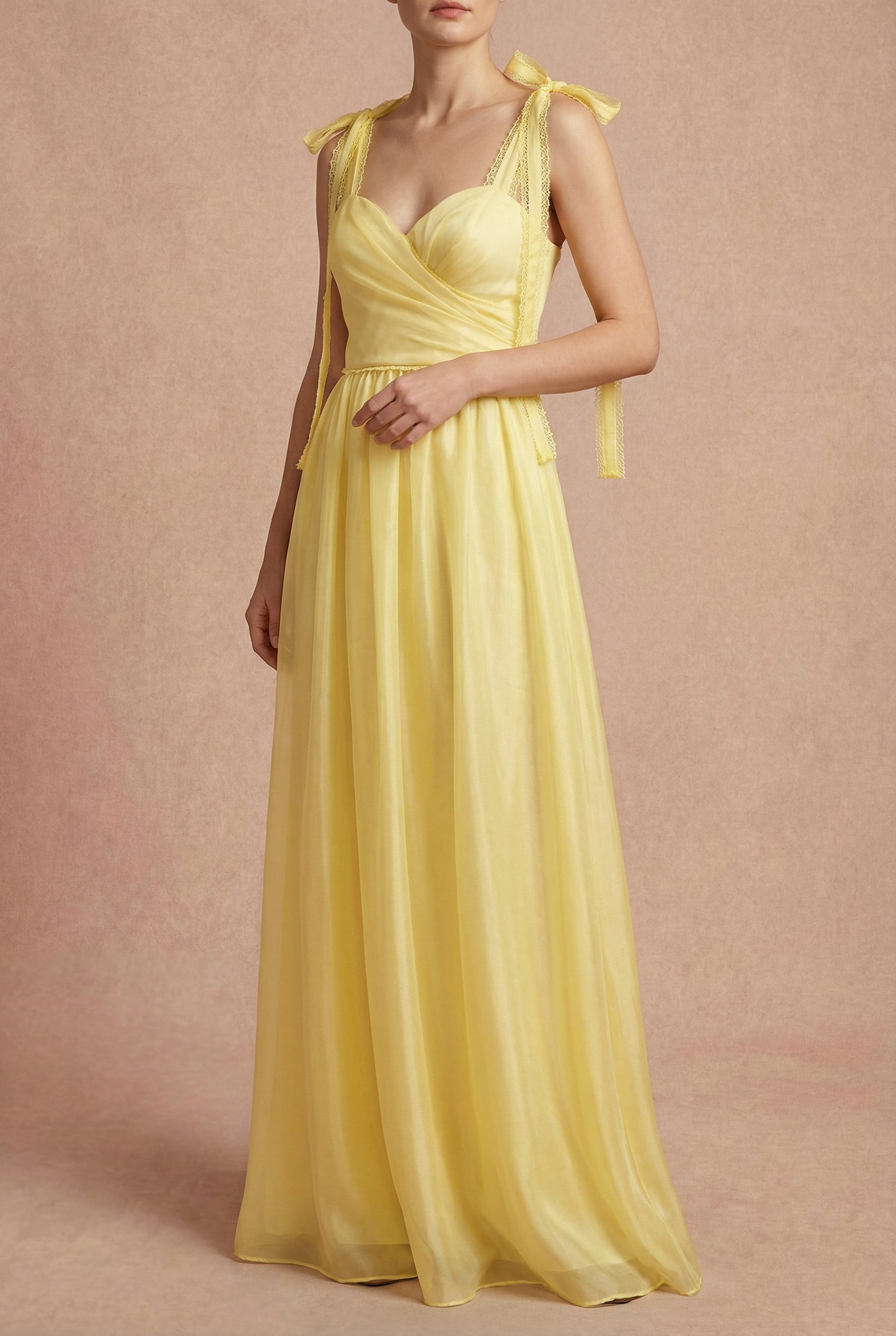 Indya Yellow | Organza Maxi Dress w/ Tie Straps