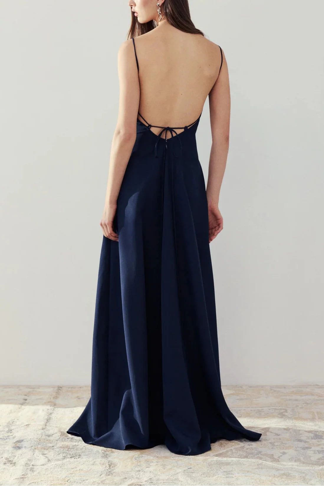 Izabella Navy | A-line Maxi Dress with Open Back and Slit by Arti Gogna