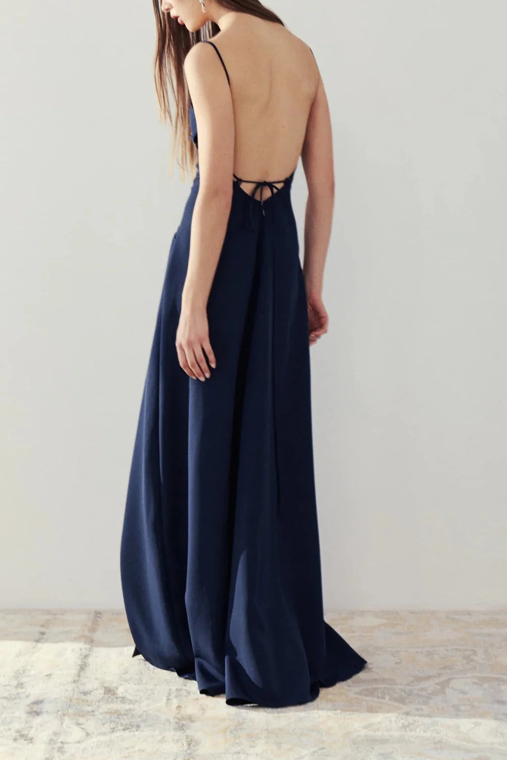 Izabella Navy | A-line Maxi Dress with Open Back and Slit by Arti Gogna