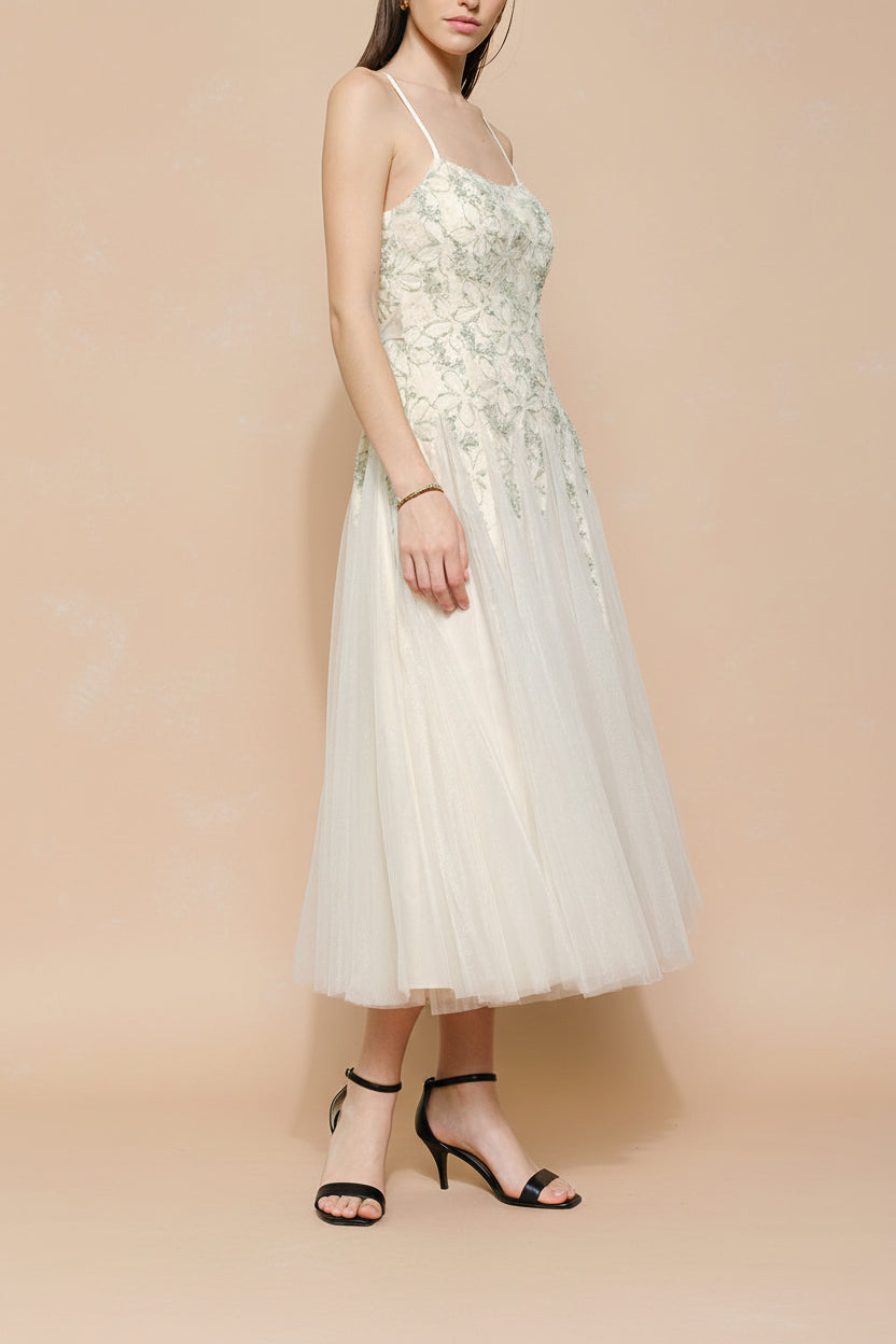 Jamie Ivory | Midi Dress with Floral Lace