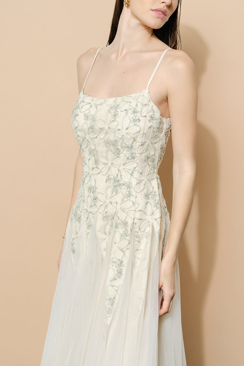 Jamie Ivory | Midi Dress with Floral Lace