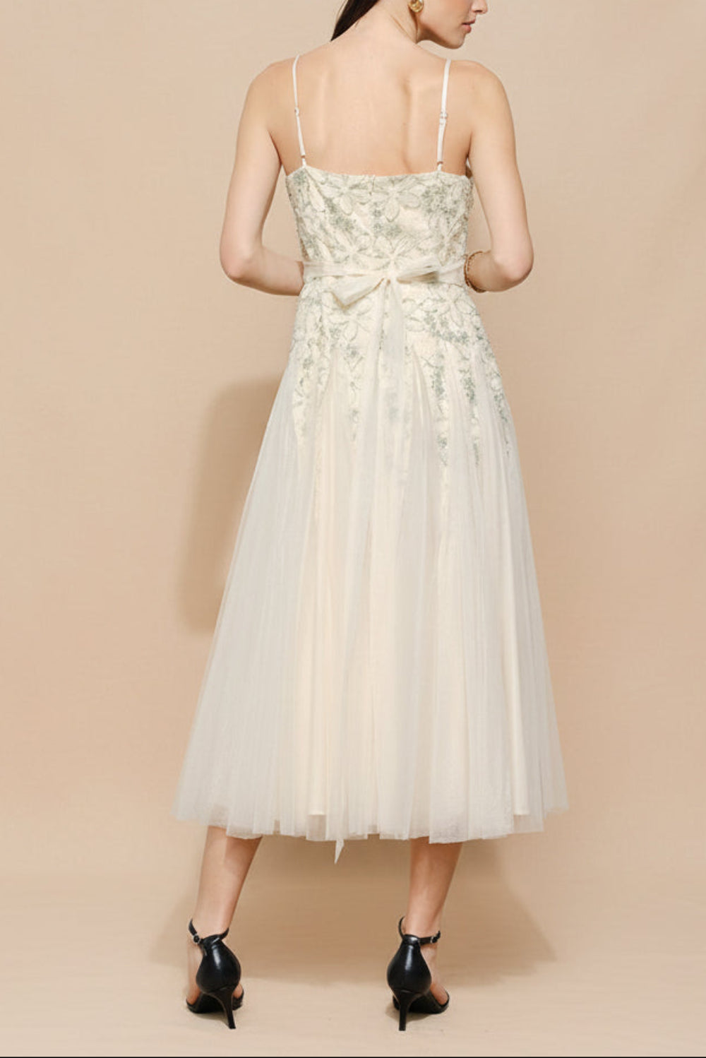 Jamie Ivory | Midi Dress with Floral Lace