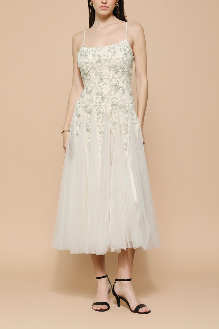 Jamie Ivory | Midi Dress with Floral Lace