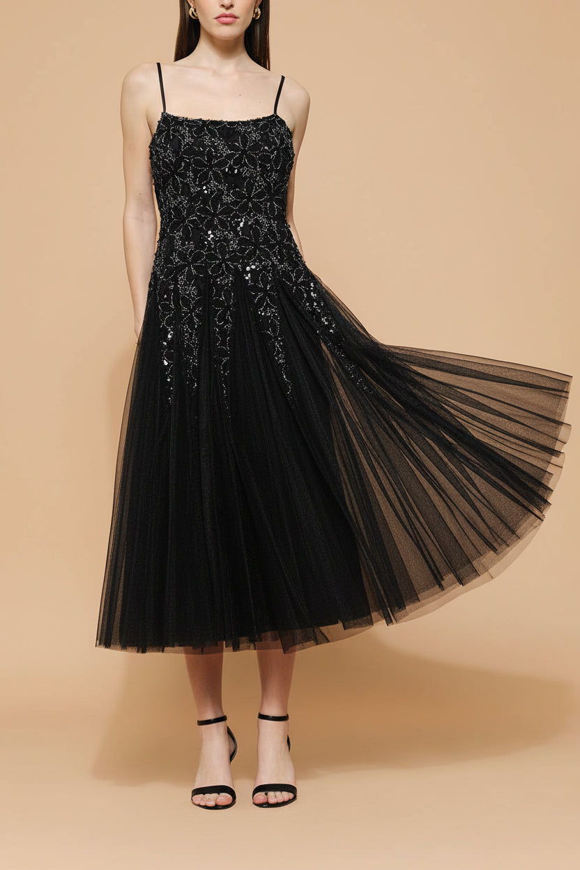 Jamie Black | Midi Dress with Floral Lace
