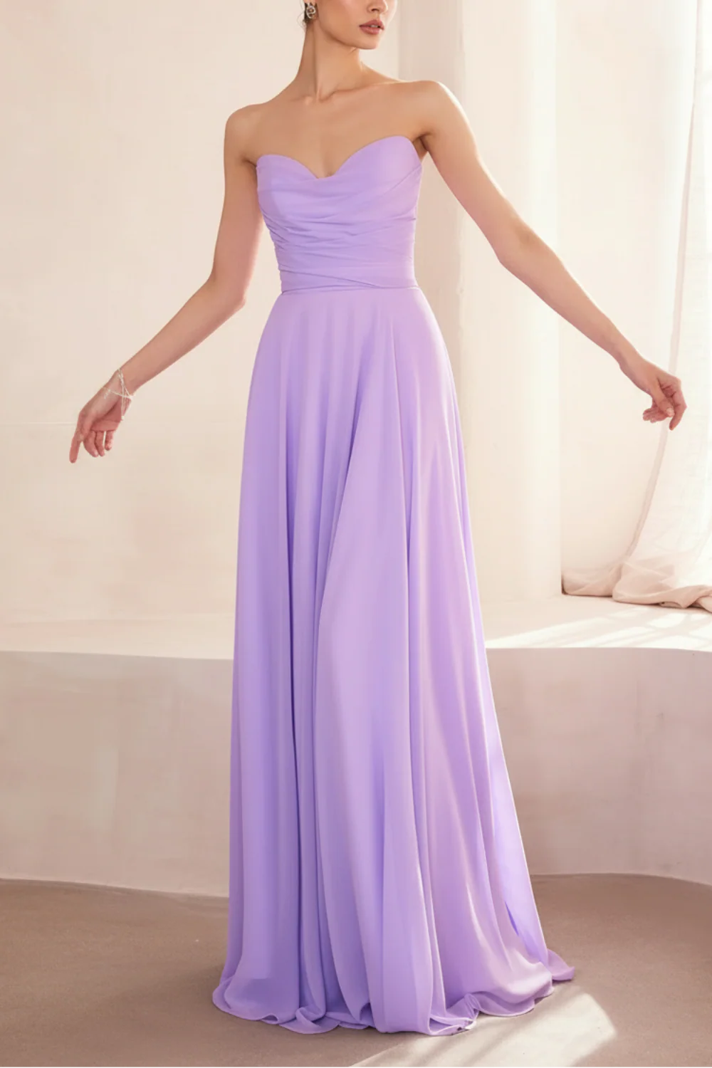 Janie Lavender | Chiffon Maxi Dress with Sweetheart Neckline and Scarf