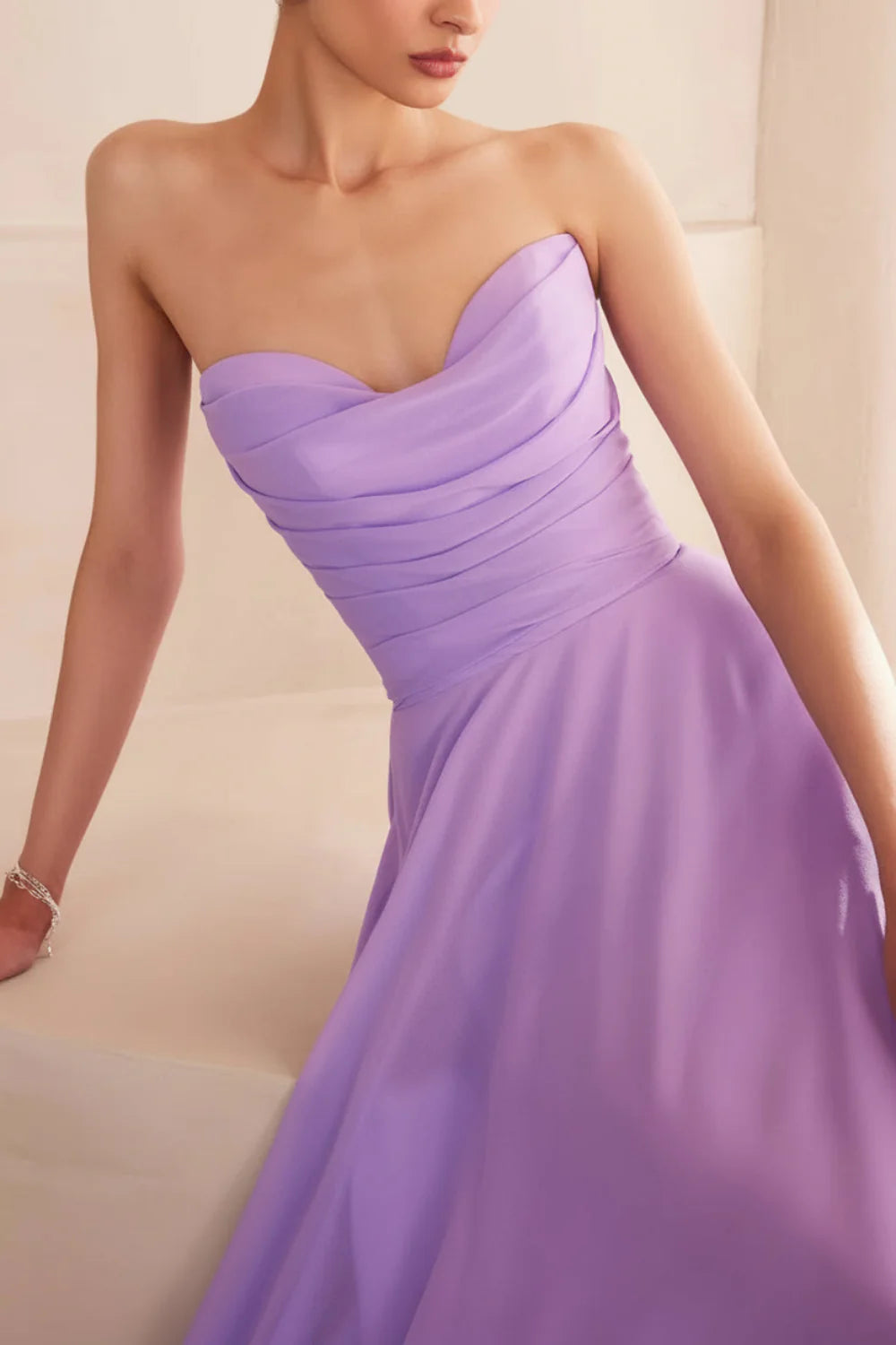 Janie Lavender | Chiffon Maxi Dress with Sweetheart Neckline and Scarf