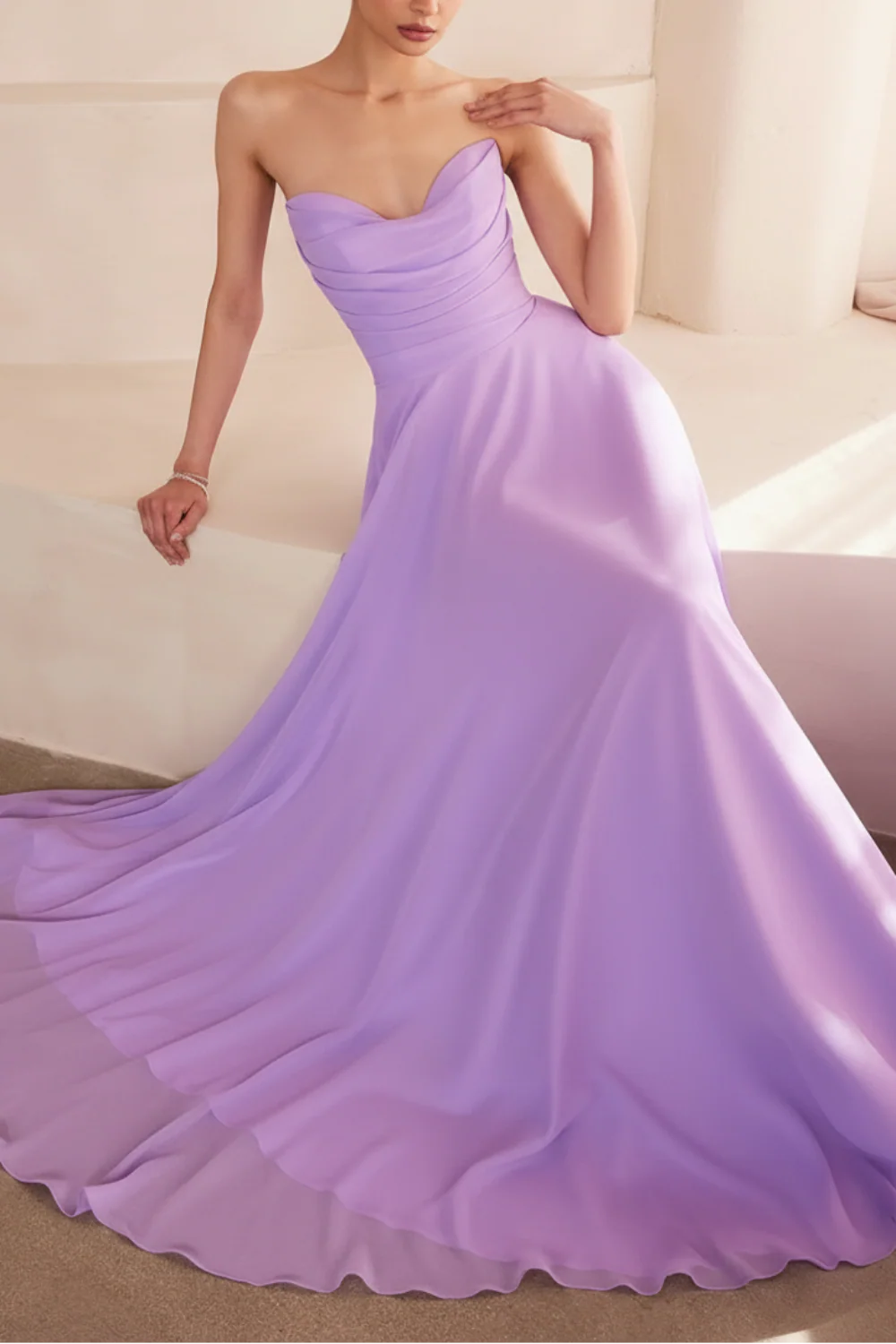 Janie Lavender | Chiffon Maxi Dress with Sweetheart Neckline and Scarf